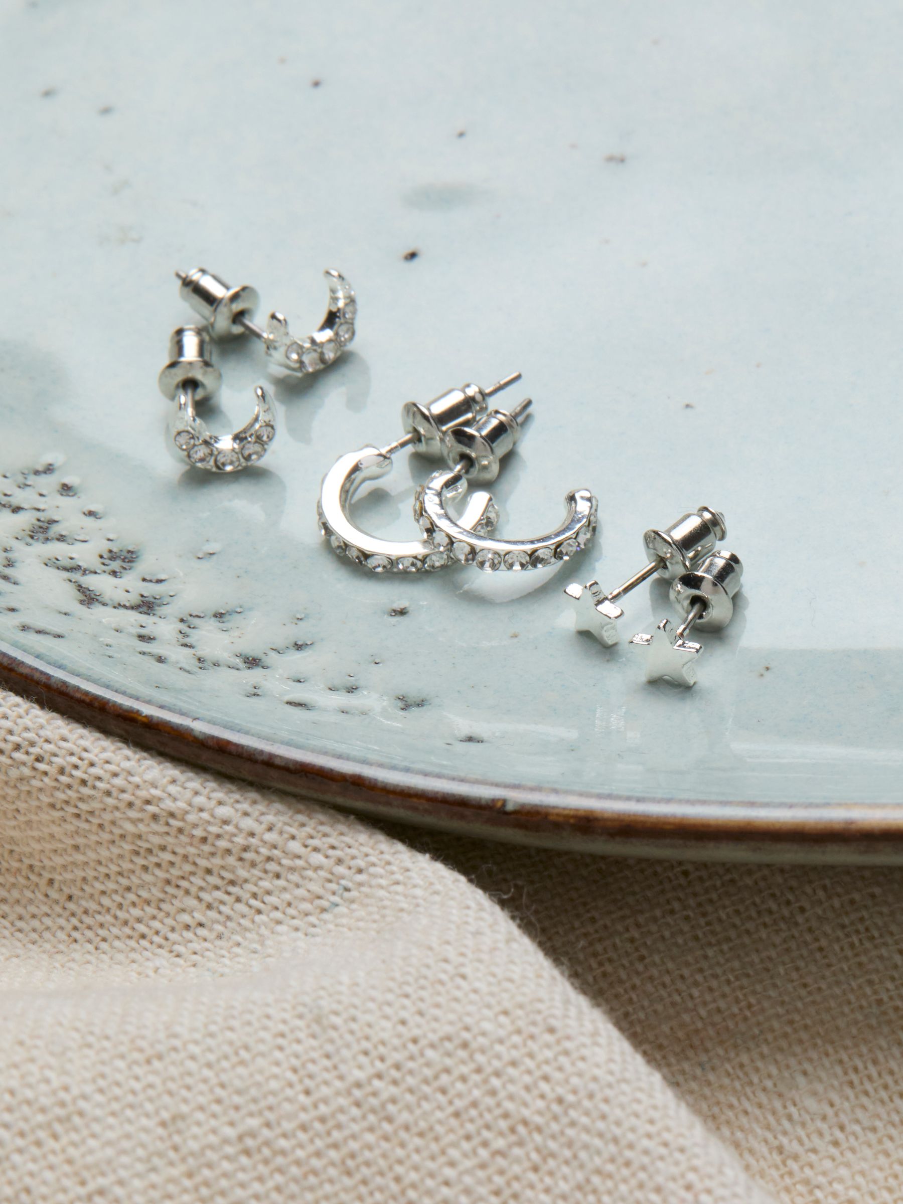 Silver Tone Star and Moon Multi Pack Earrings - Image 2 of 2 Silver Tone Star and Moon Multi Pack Earrings - Image 2 of 2