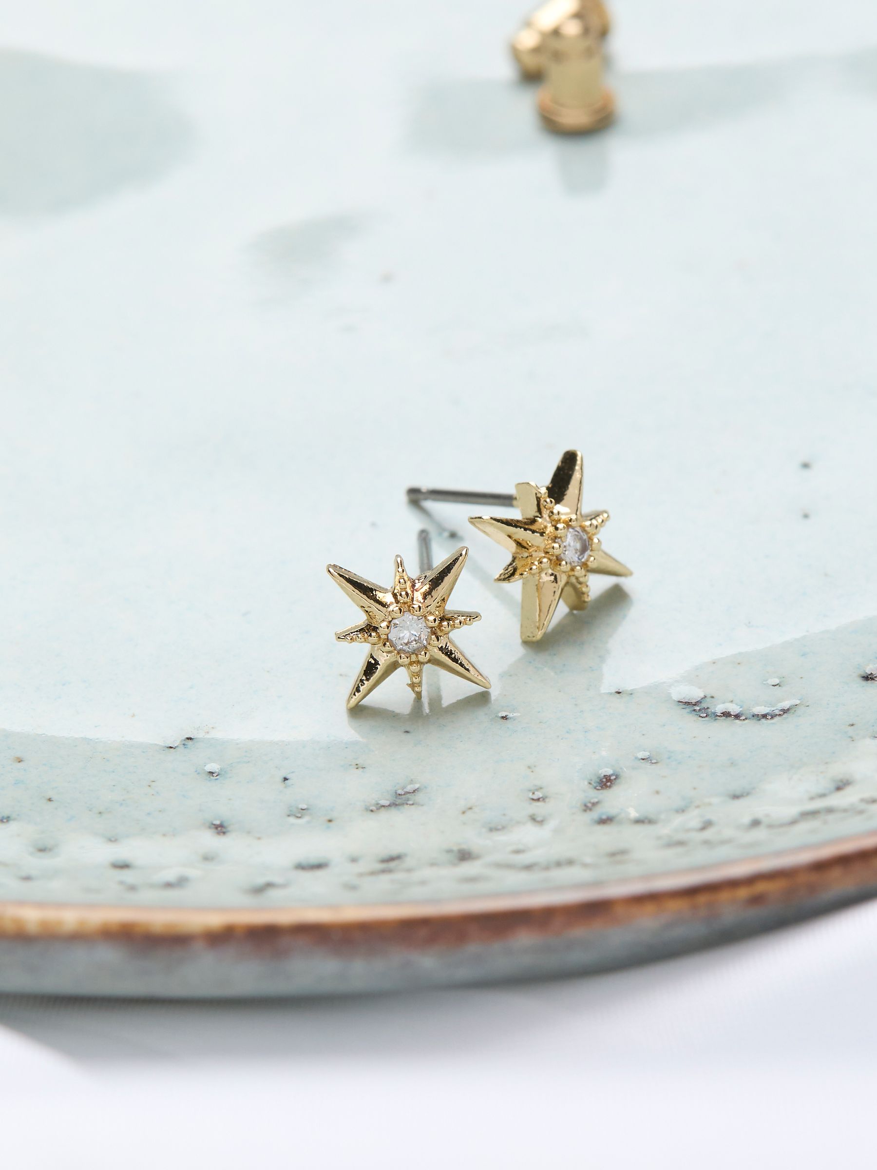 Gold Tone Textured Star Stud Earrings - Image 2 of 2