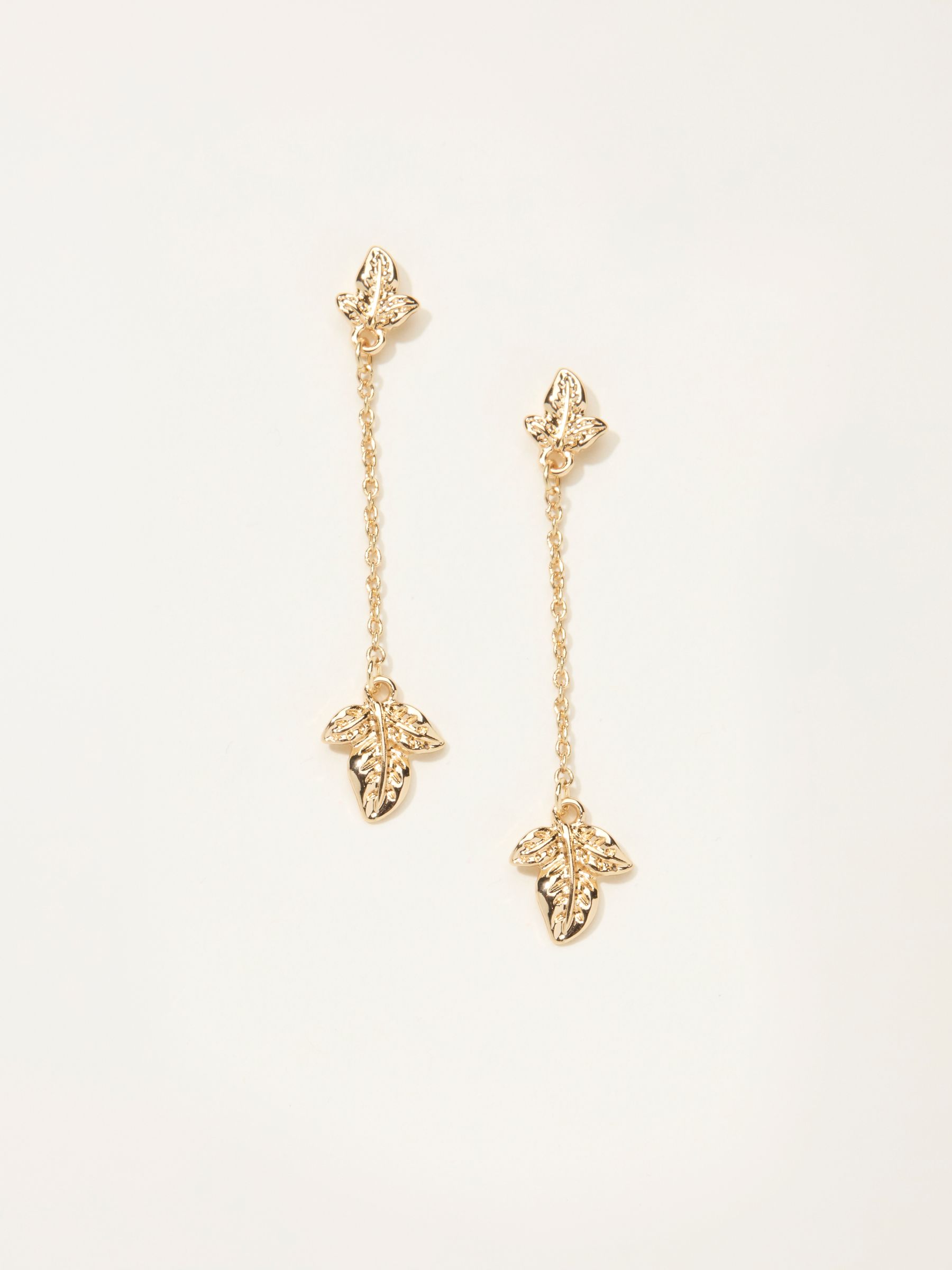 Gold Tone Leaf Chain Earrings - Image 1 of 2 Gold Tone Leaf Chain Earrings - Image 1 of 2