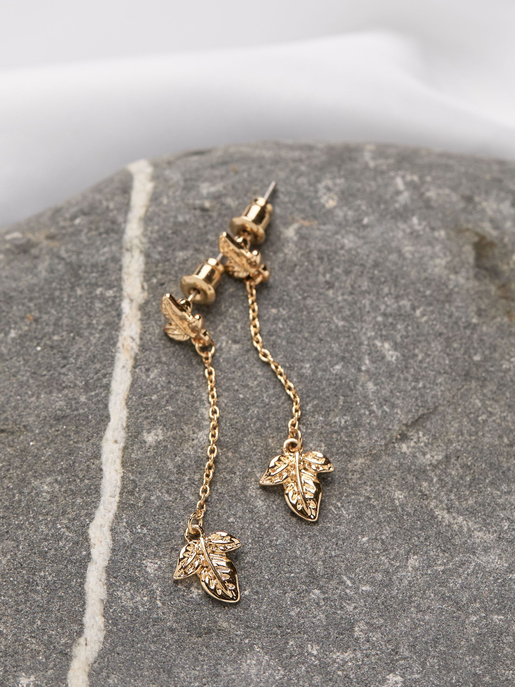 Gold Tone Leaf Chain Earrings - Image 2 of 2 Gold Tone Leaf Chain Earrings - Image 2 of 2