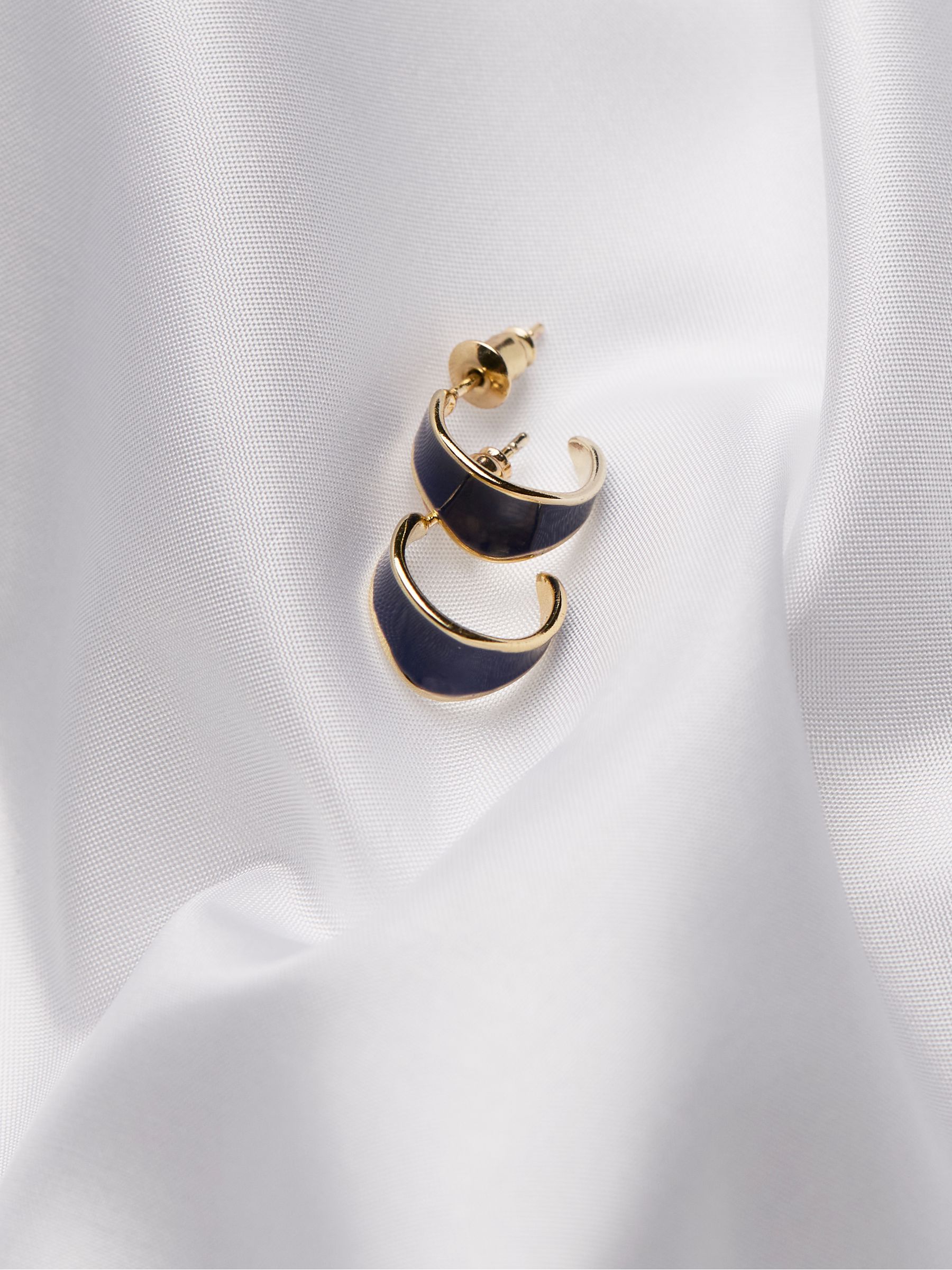 Navy Blue Enamel Huggie Earrings - Image 2 of 2