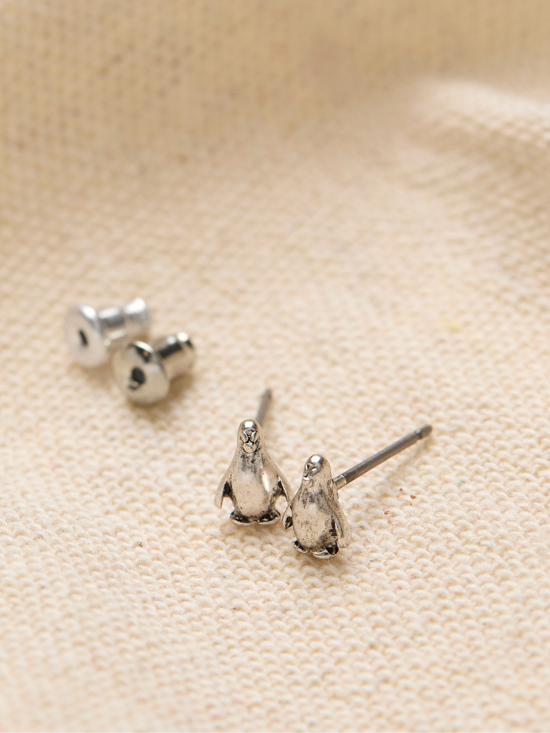 Silver Tone Penguin Stud Earrings - Image 2 of 2 Silver Tone Penguin Stud Earrings - Image 2 of 2