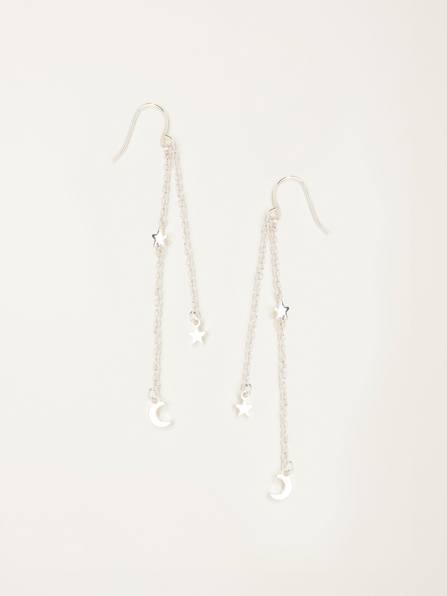 Silver Tone Star ad Moon Chain Earrings - Image 1 of 2