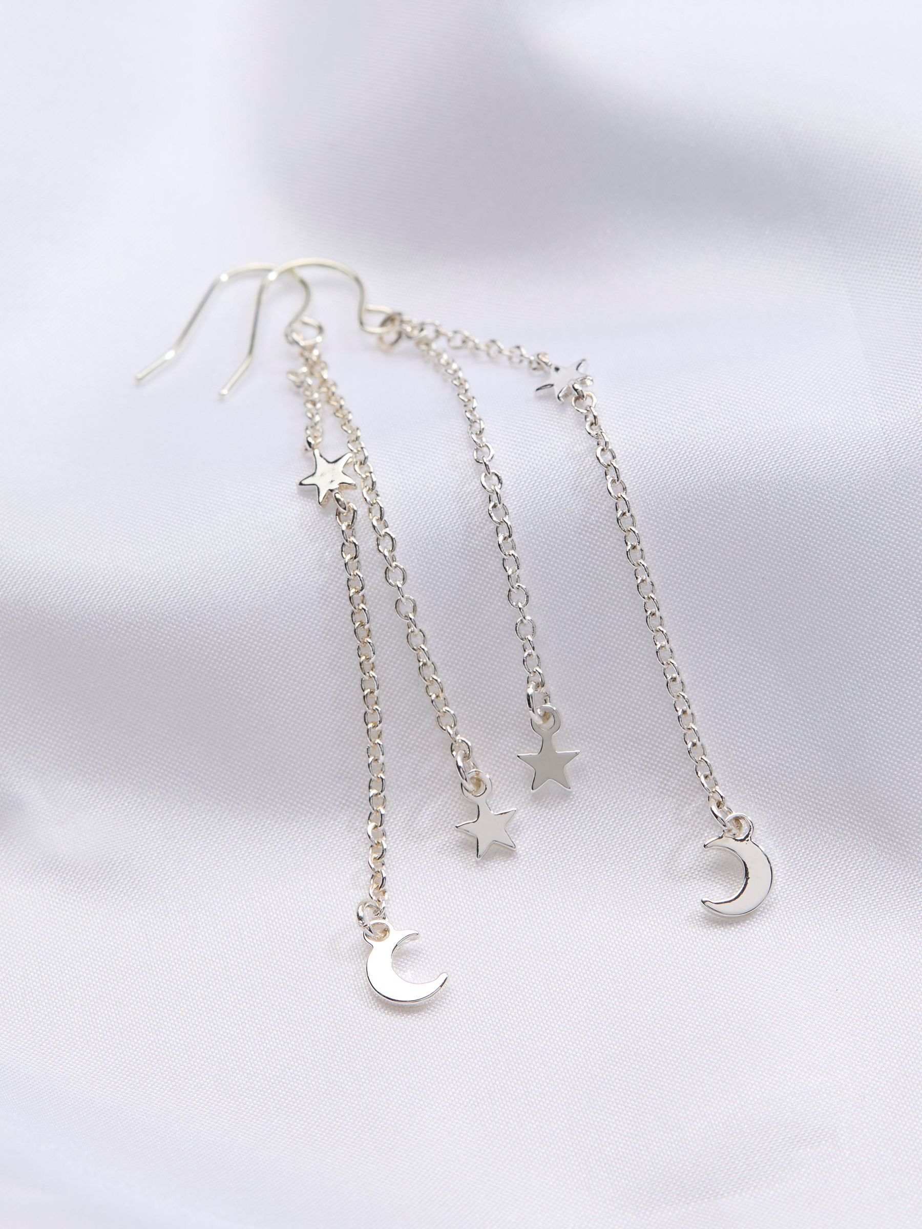 Silver Tone Star ad Moon Chain Earrings - Image 2 of 2