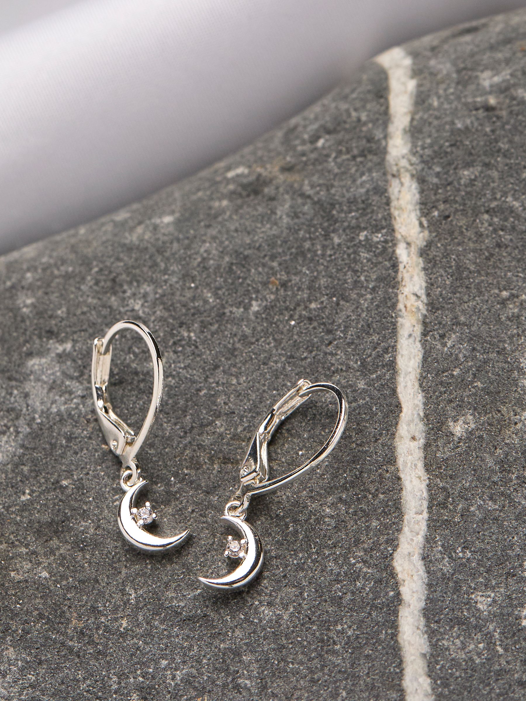 Silver Tone Moon Drop Earrings - Image 2 of 2