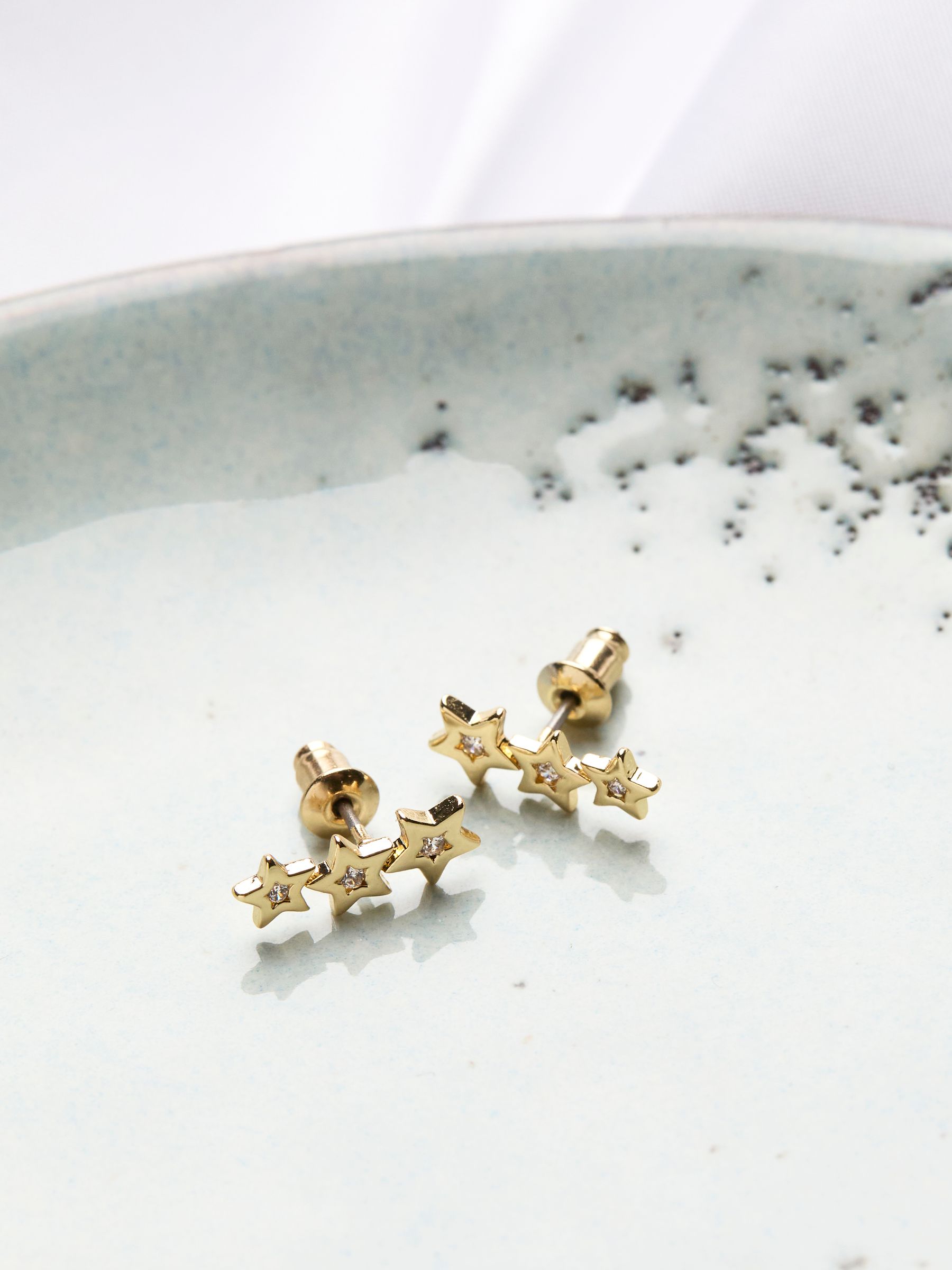 Gold Tone Trio Star Earrings - Image 2 of 2
