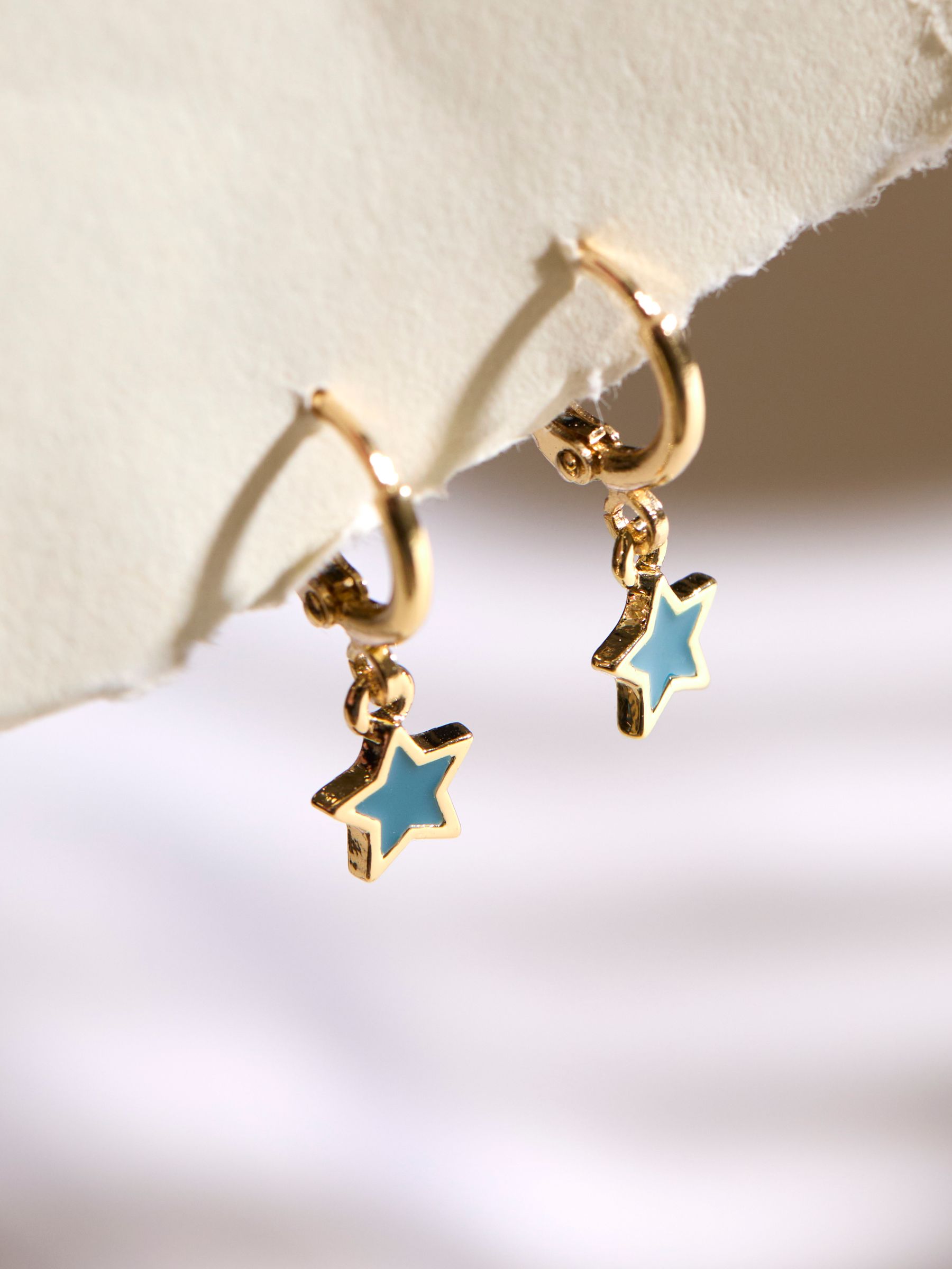 Teal Blue Enamel Star Drop Earrings - Image 2 of 2