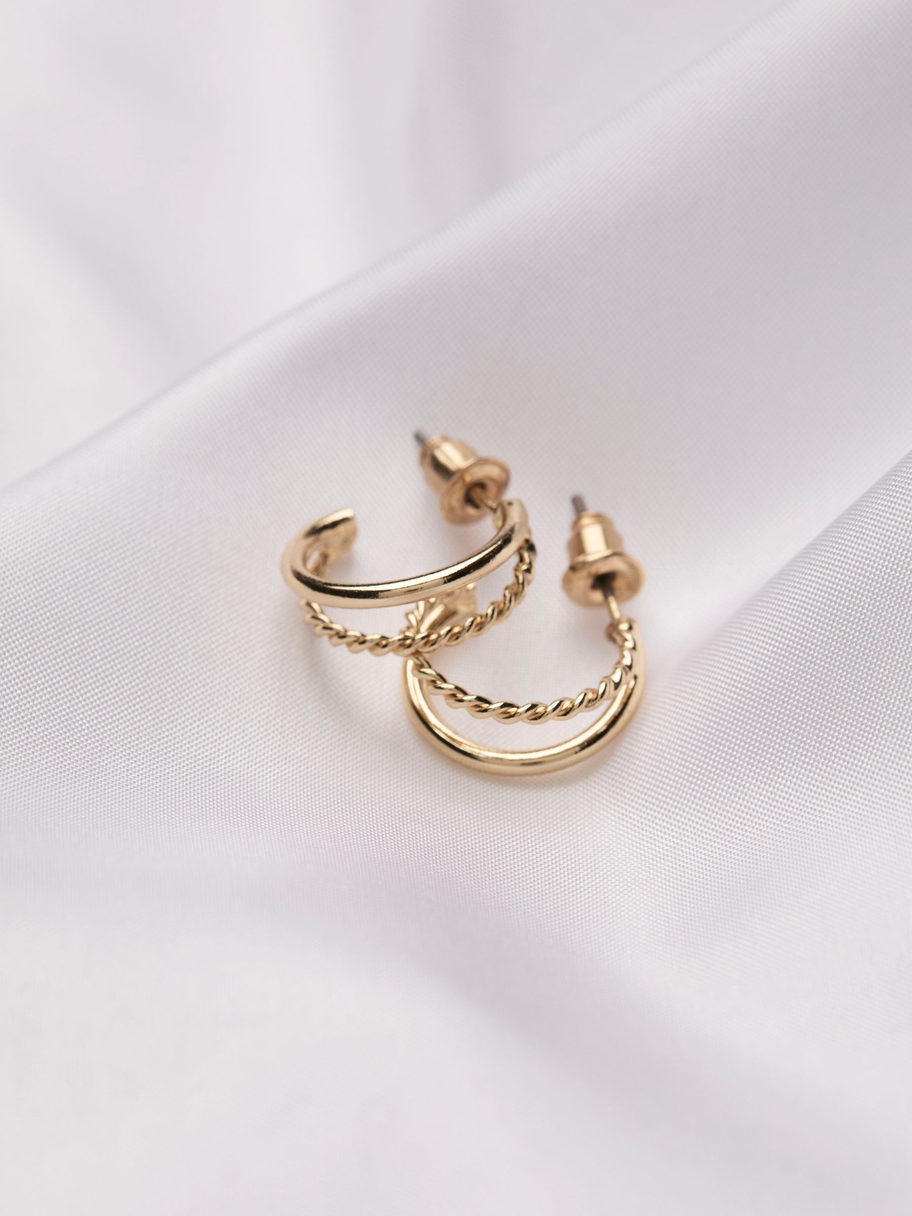 Gold Tone Double Hoop Huggie Earrings - Image 2 of 2