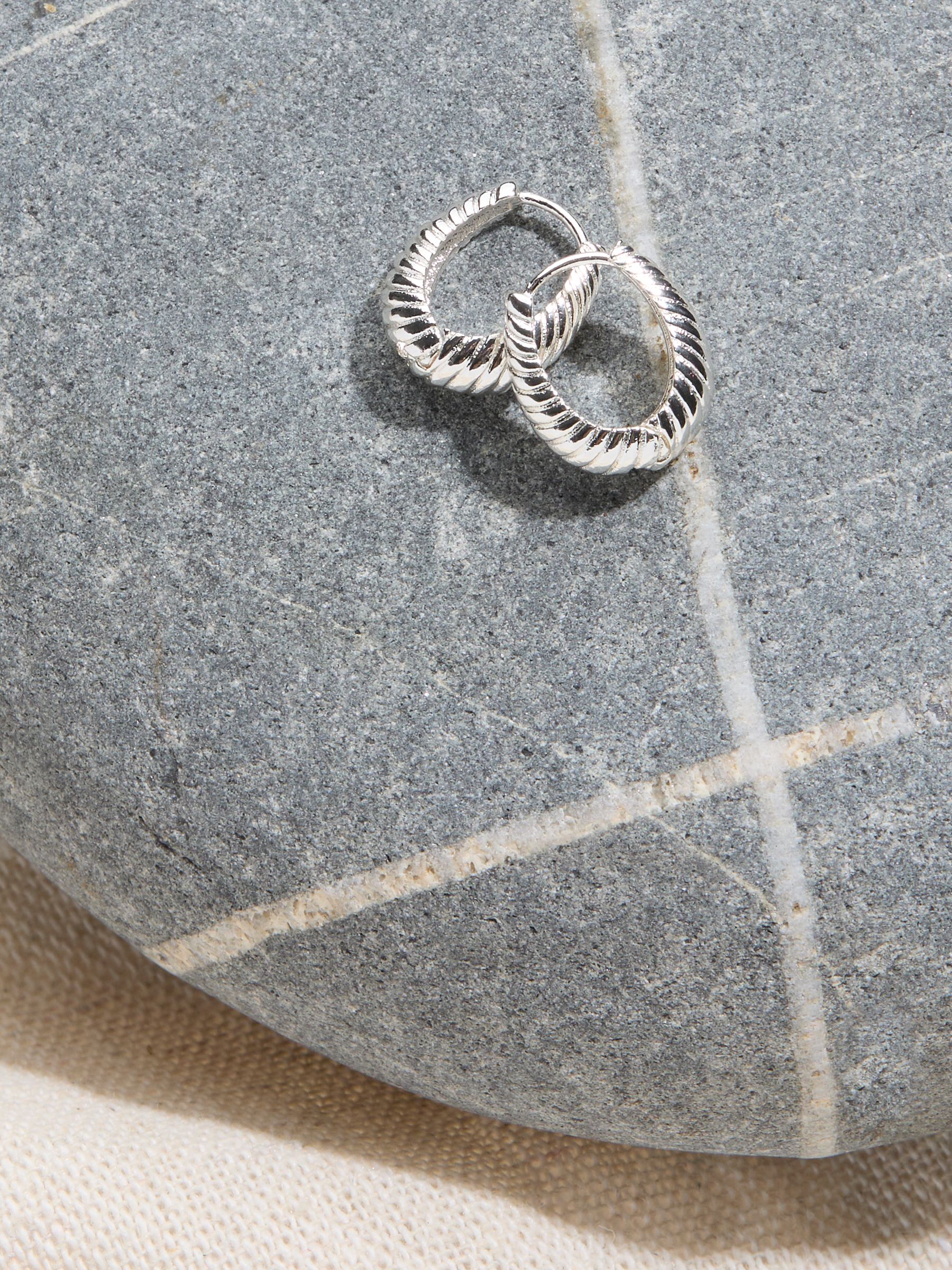 Silver Tone Textured Hoop Earrings - Image 2 of 2