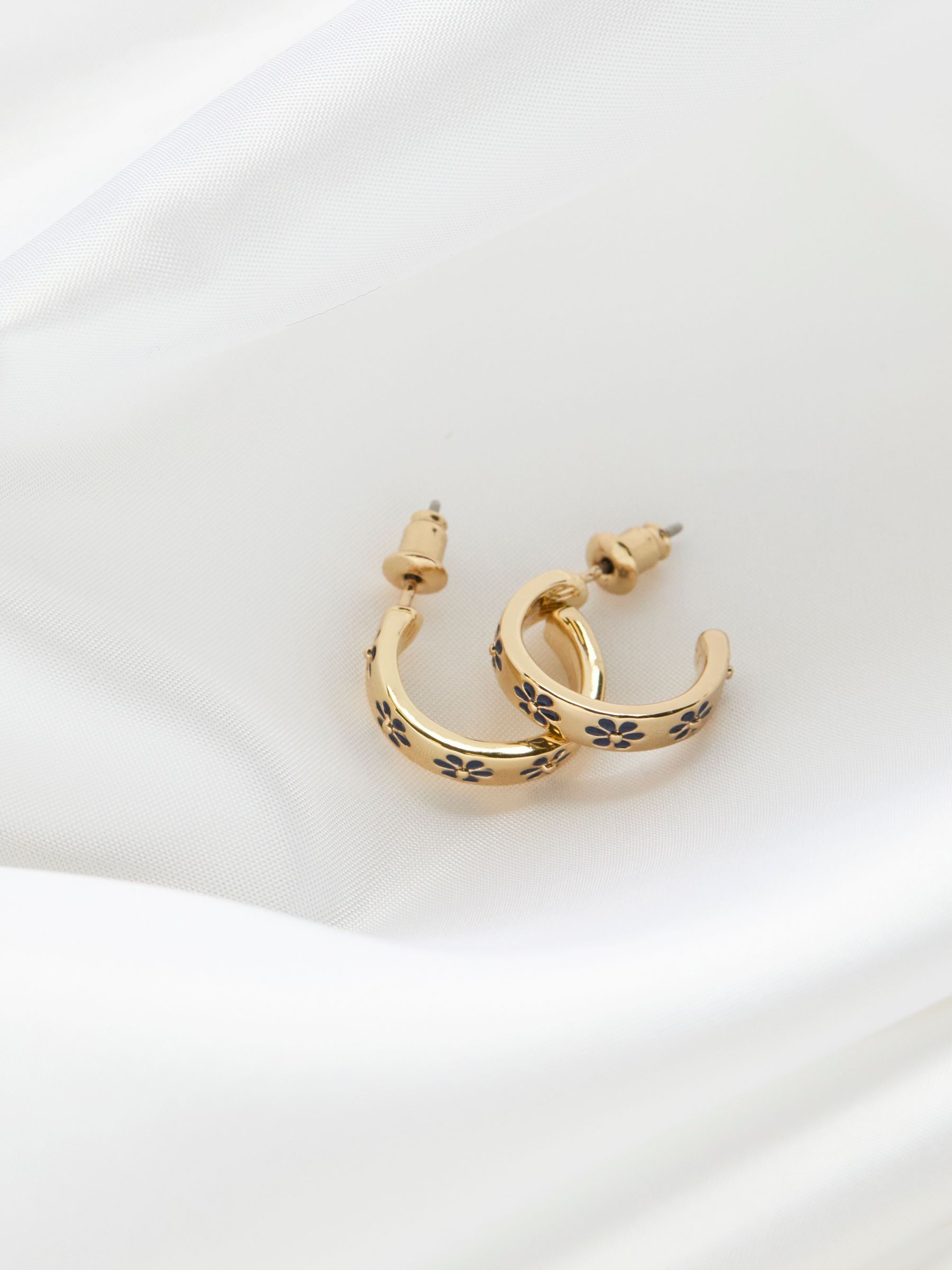 Navy Bliue Enamel Daisy Hoop Earrings - Image 2 of 2