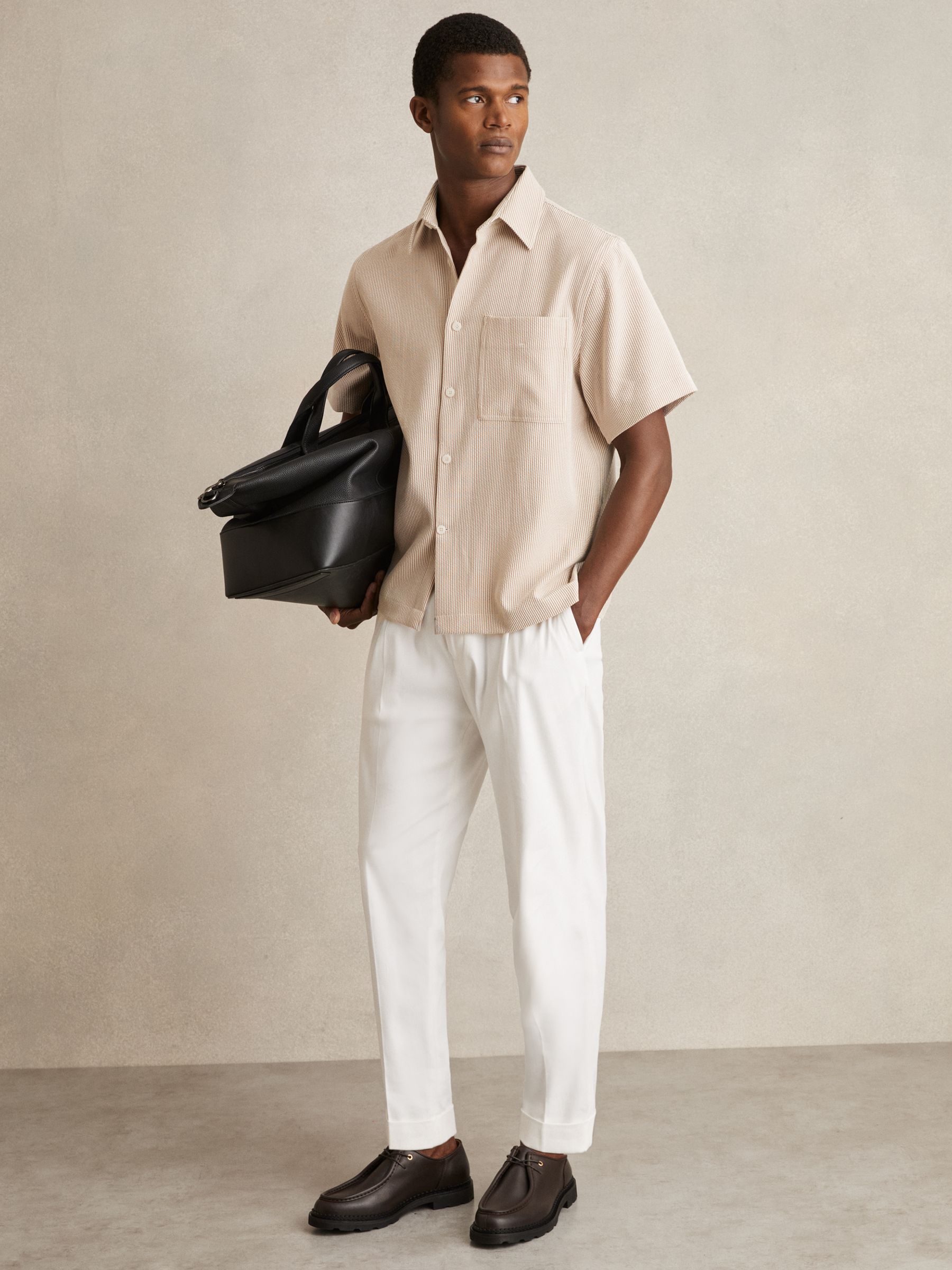 Seersucker Stripe Shirt in Oatmeal/White - image 3