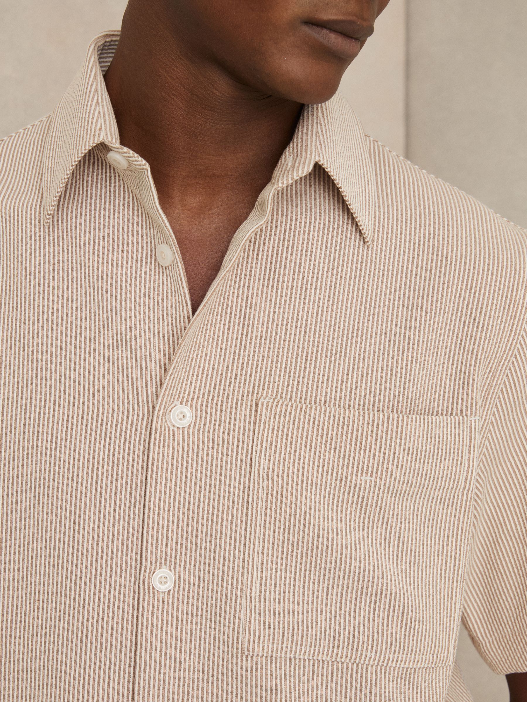 Seersucker Stripe Shirt in Oatmeal/White - Image 4 of 6