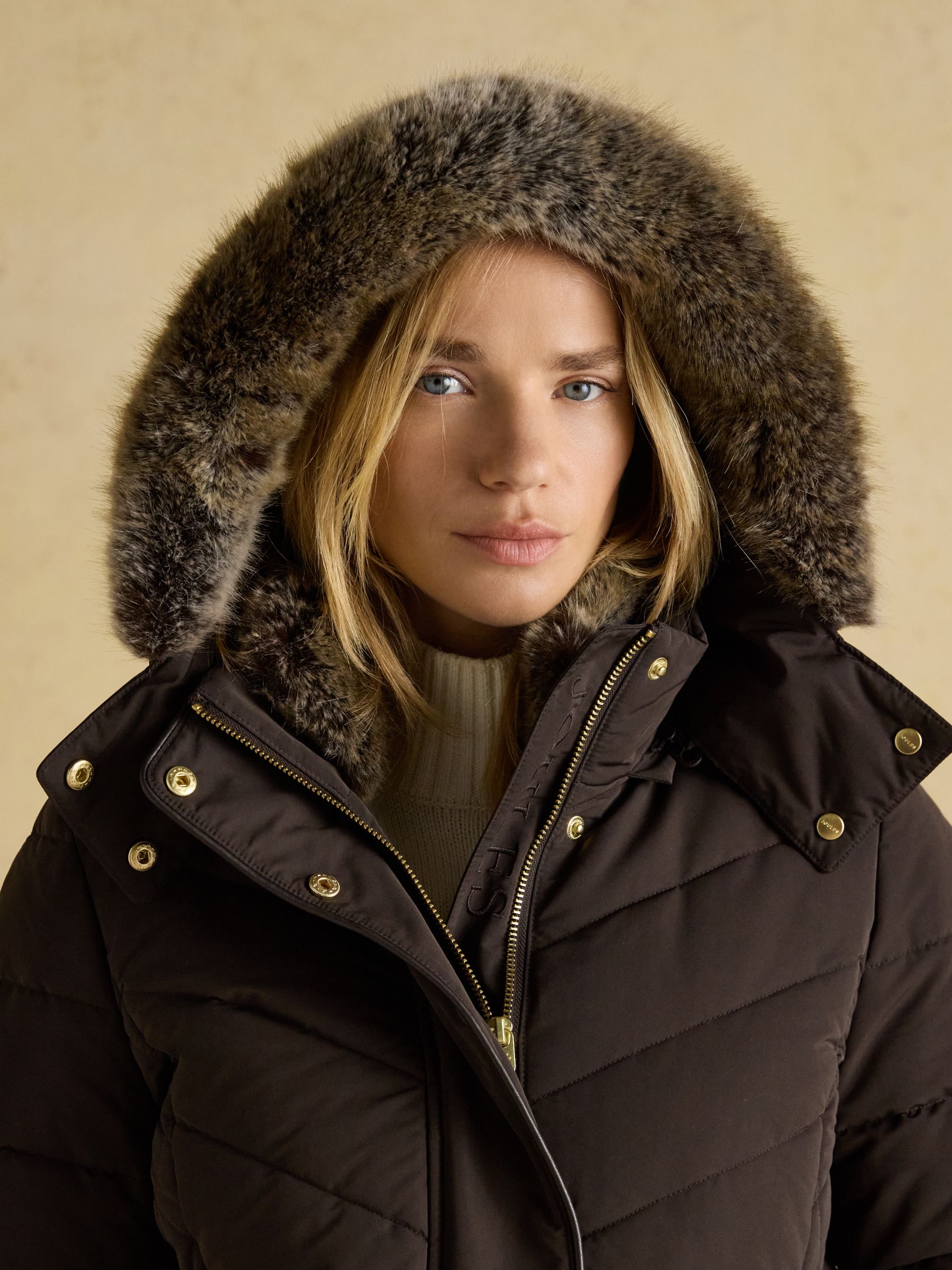 Aspen Brown Showerproof Padded Coat with Faux Fur Hood - Image 8 of 16