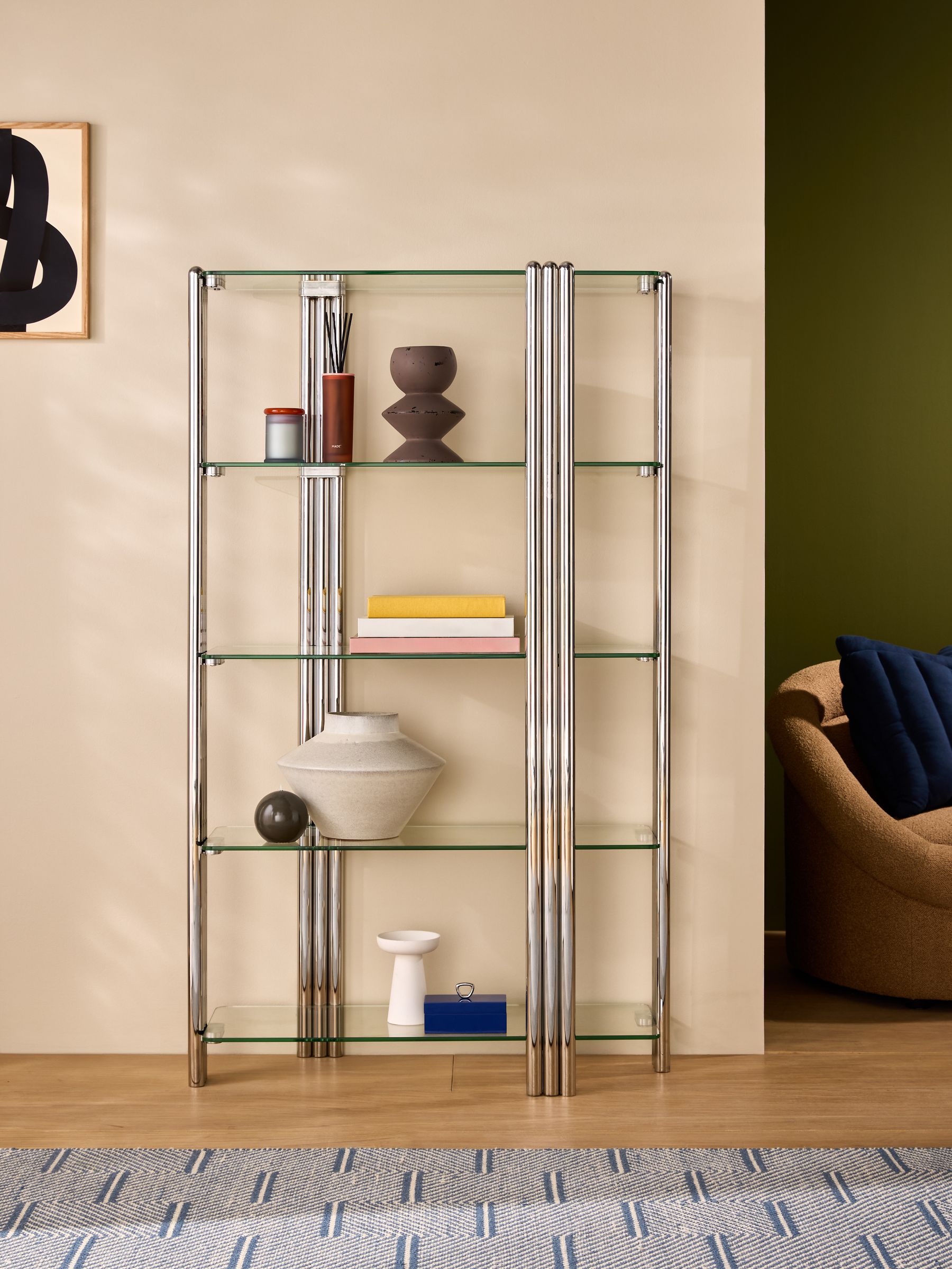 Chrome and Glass Perrie Shelving Unit - Image 1 of 5 Chrome and Glass Perrie Shelving Unit - Image 1 of 5