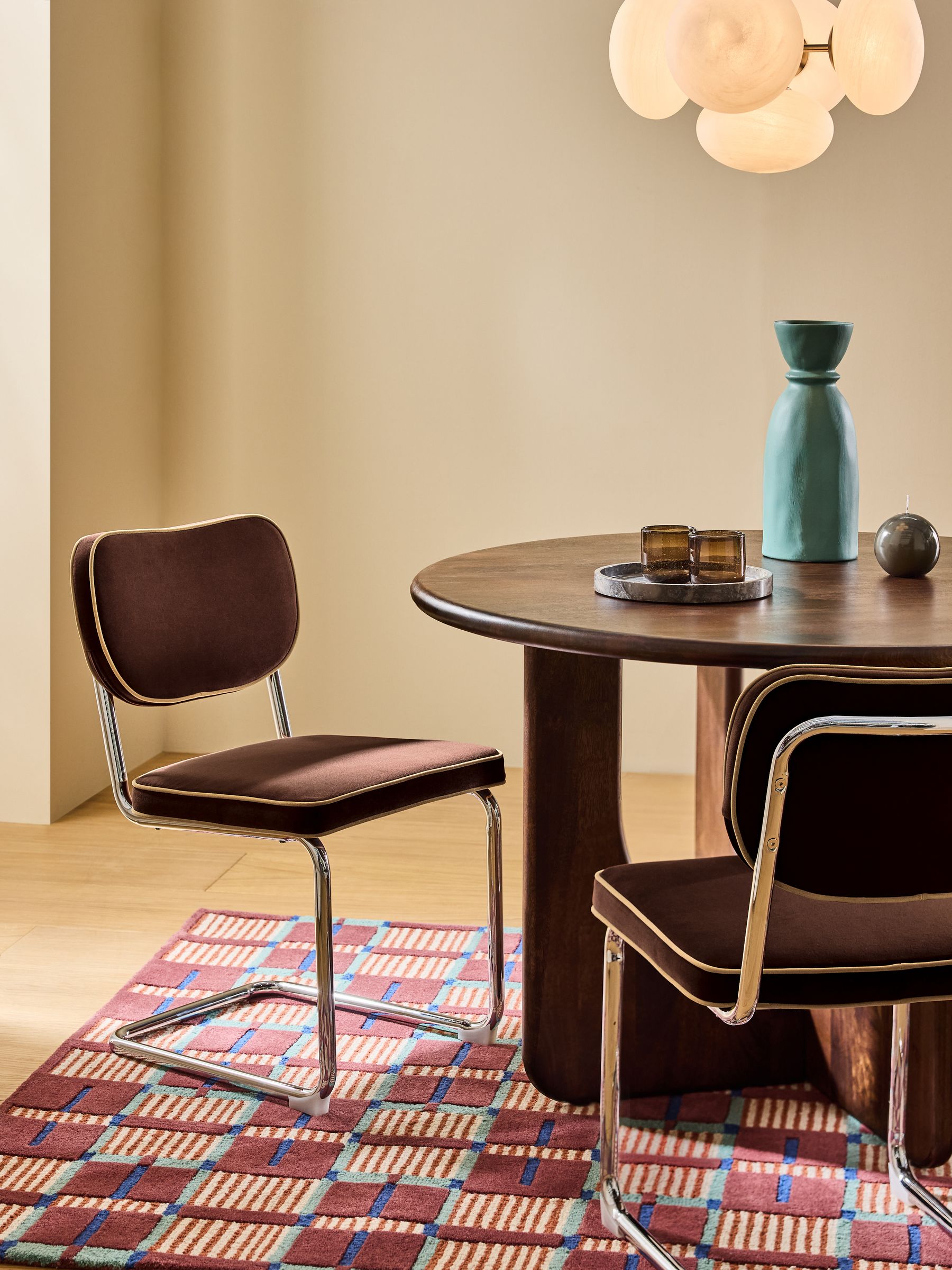 Set of 2 Parker Dining Chairs in Velvet in Chocolate Brown with Truffle Piping - Image 1 of 6 Set of 2 Parker Dining Chairs in Velvet in Chocolate Brown with Truffle Piping - Image 1 of 6