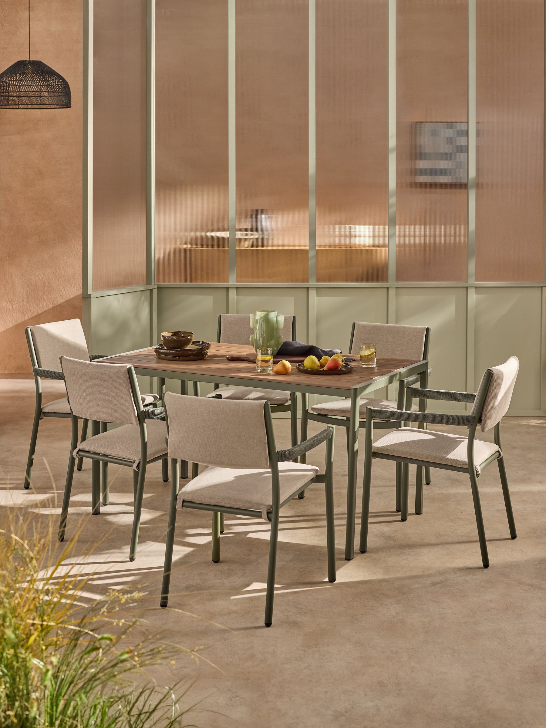 Estelle 6 Seater Dining Set in Green - Image 1 of 3