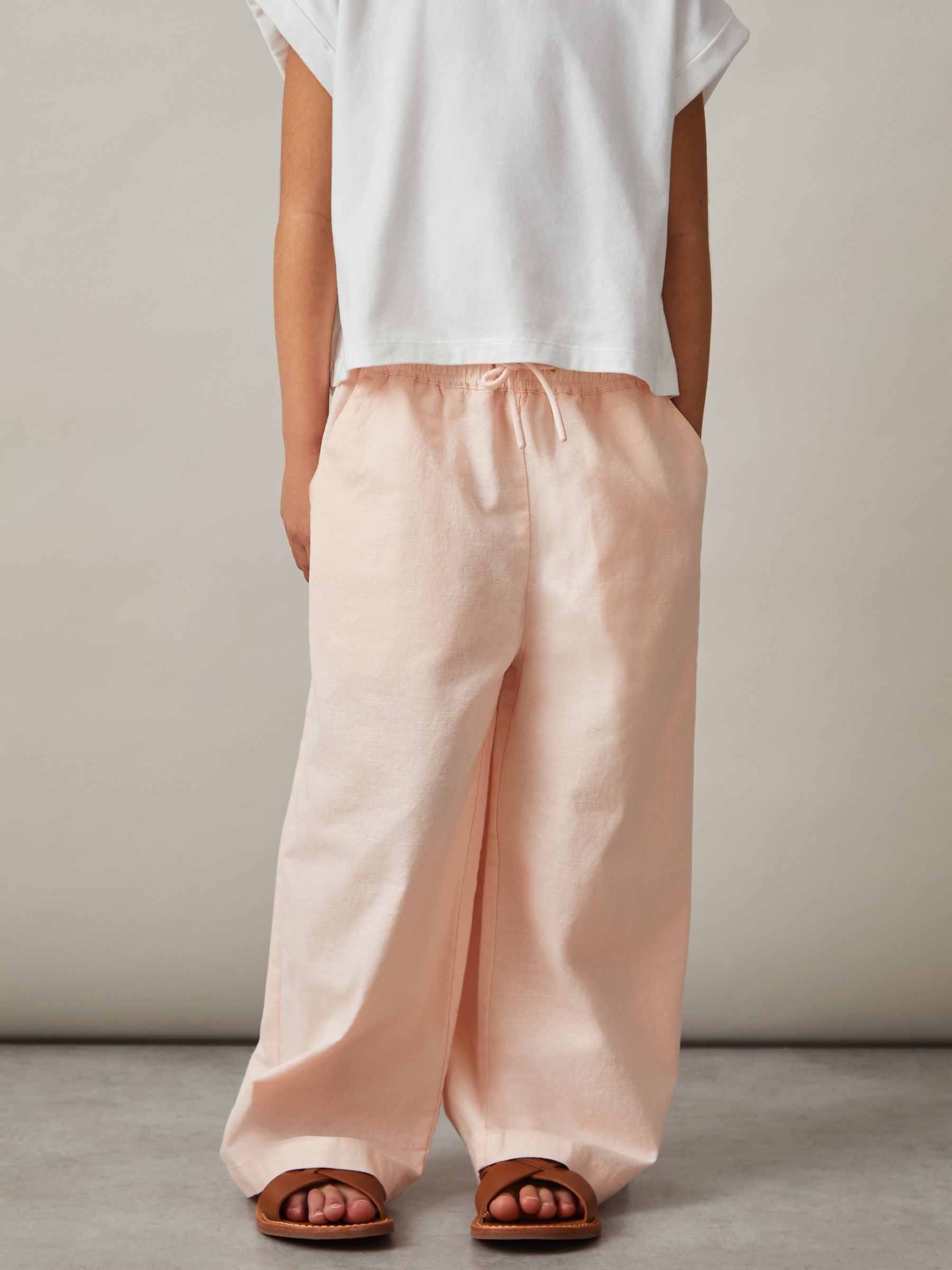 Cotton-Linen Drawstring Trousers in Pink - Image 2 of 4