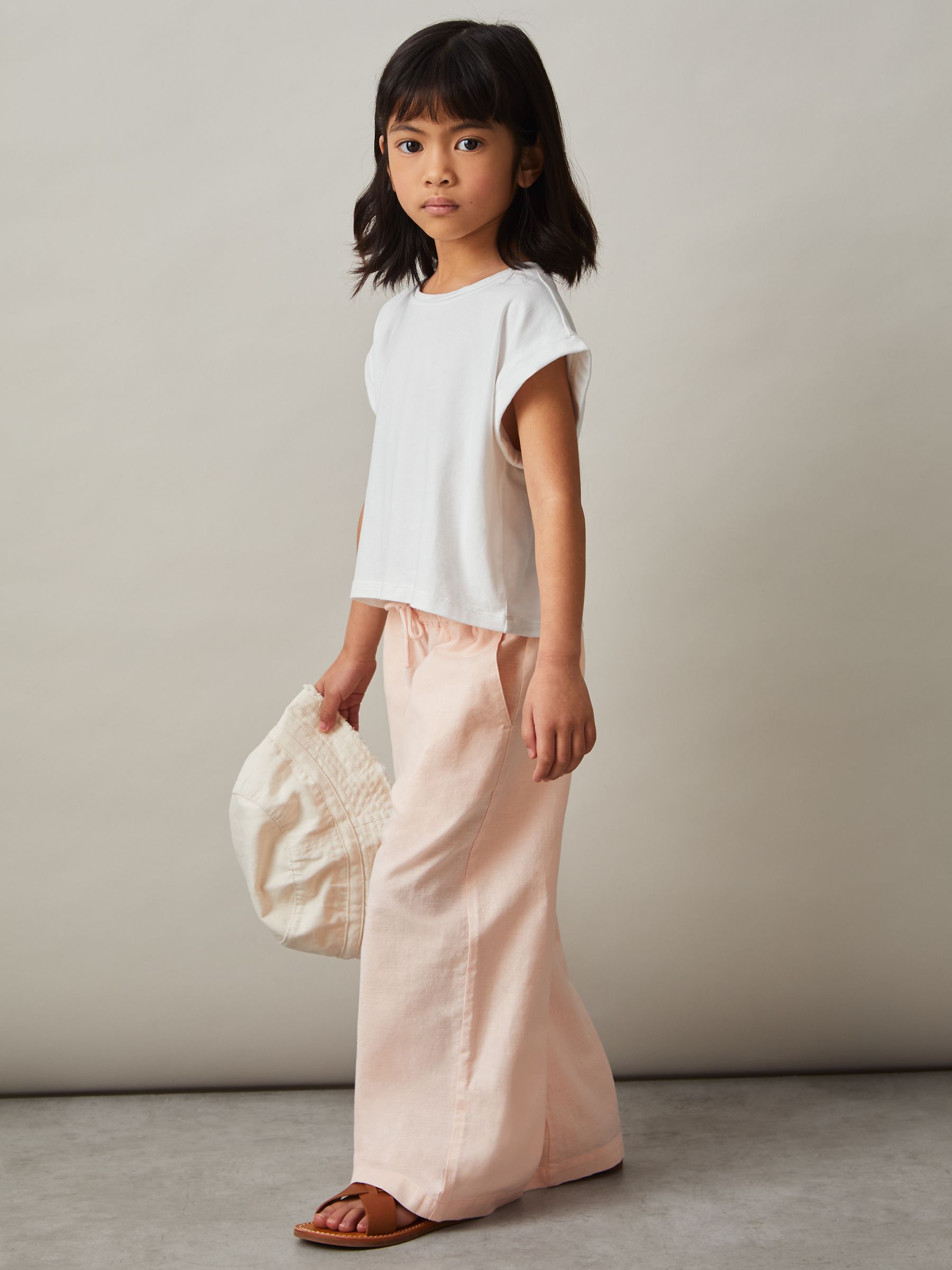 Cotton-Linen Drawstring Trousers in Pink - Image 3 of 4