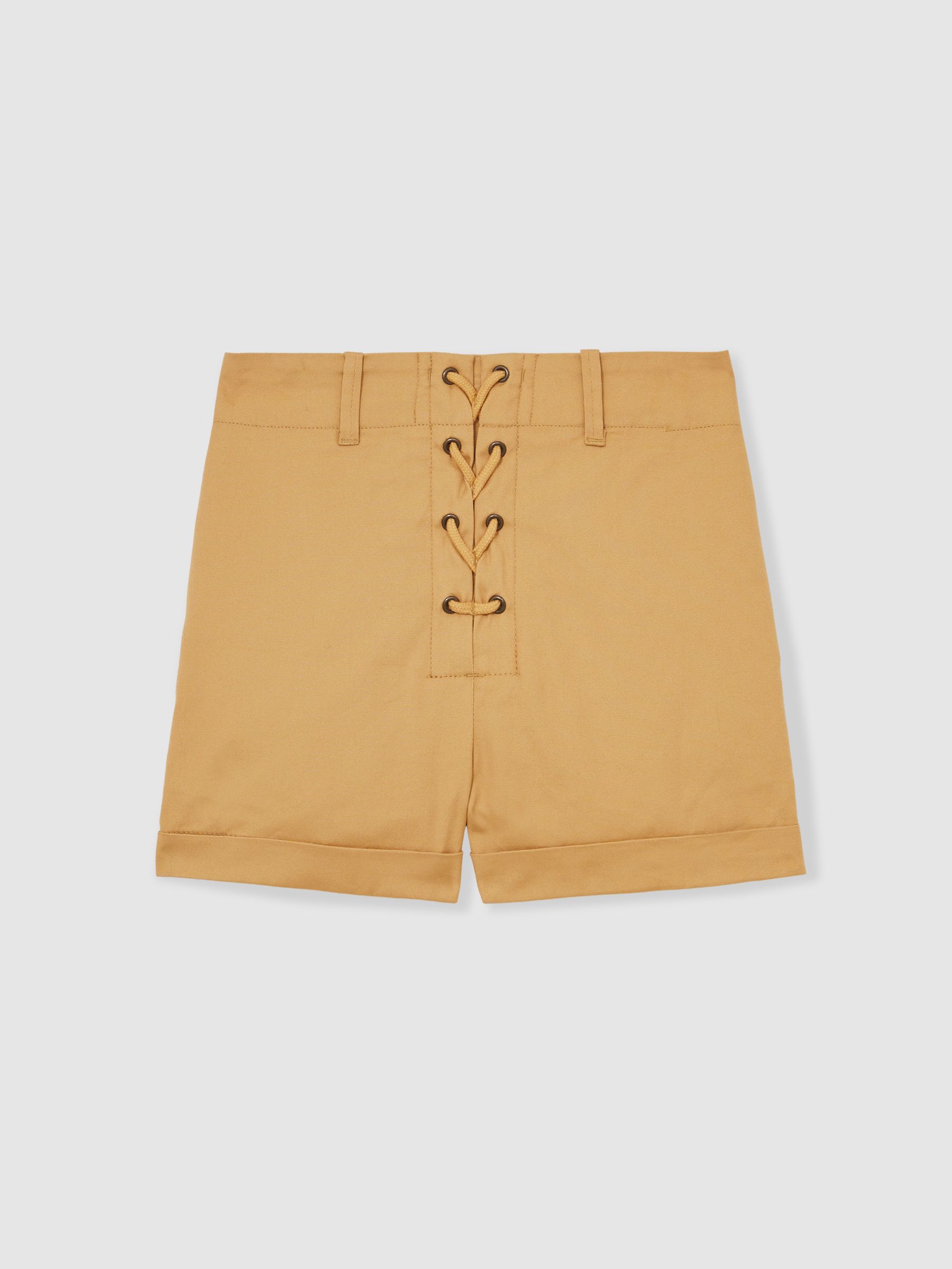 Cotton Lace-Up Shorts in Tan - Image 2 of 4
