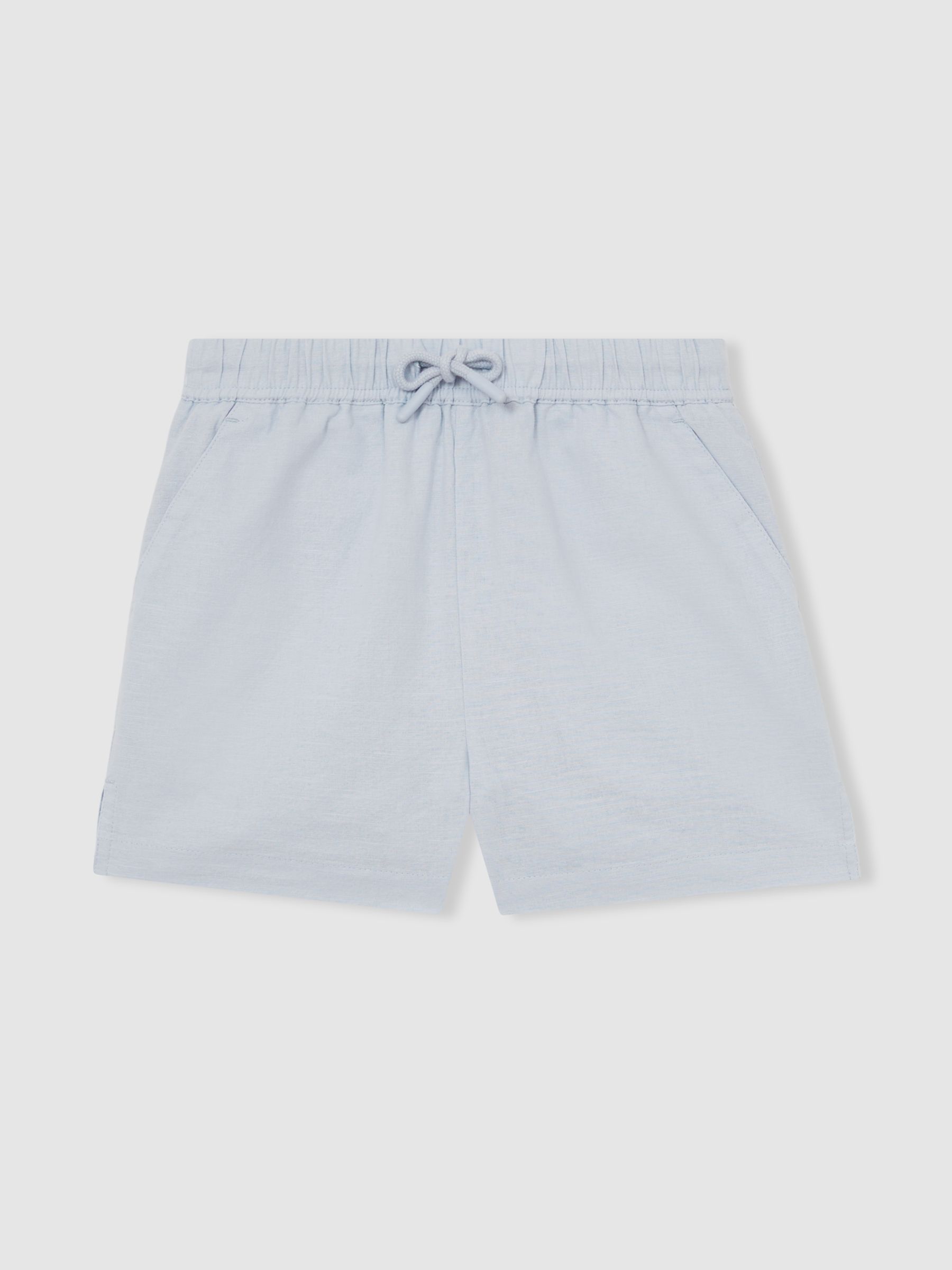 Cotton-Linen Drawstring Shorts in Soft Blue - Image 2 of 4