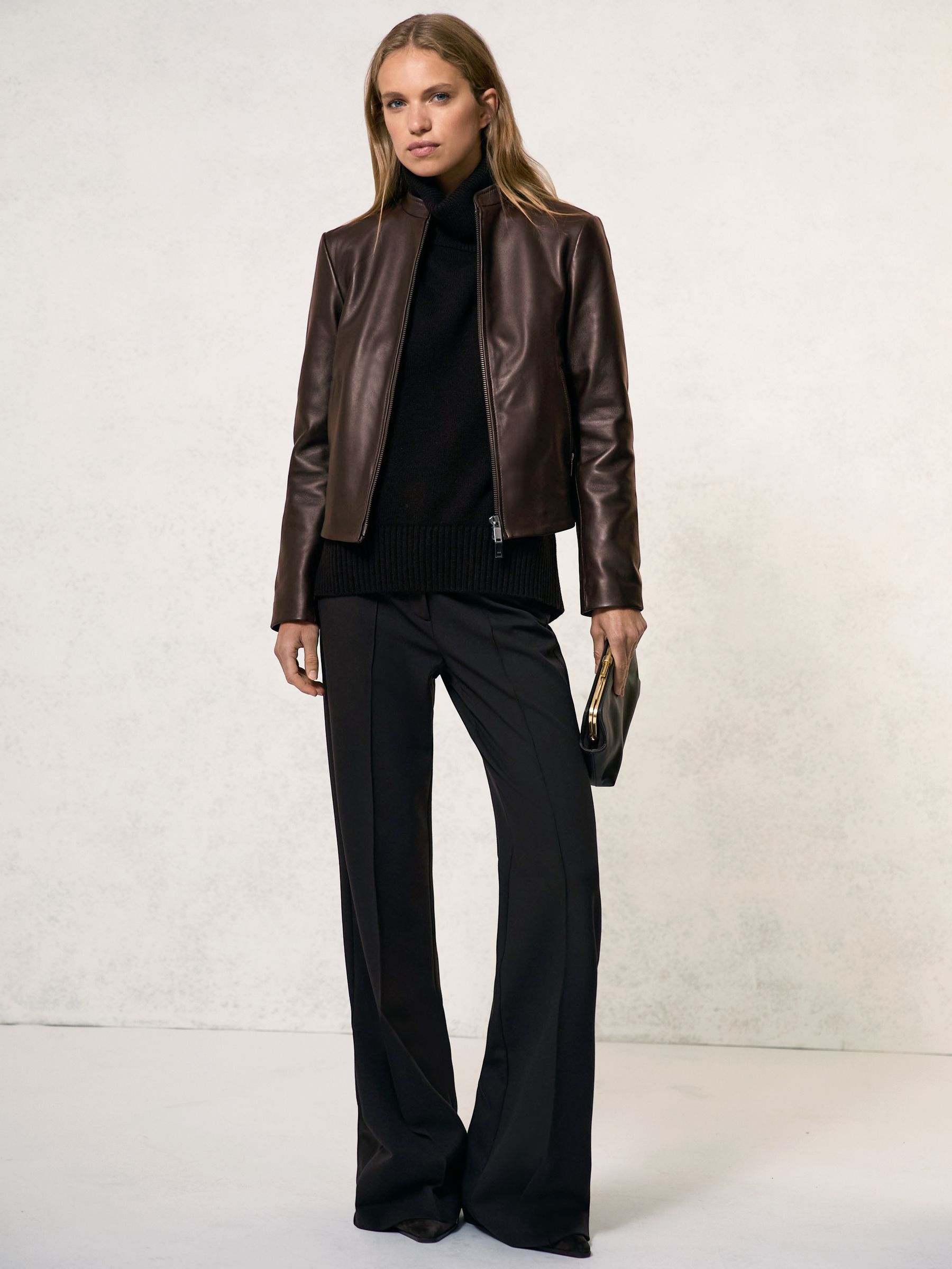 【REISS】ALLIE Leather Collarless Biker Jacket Reiss Allie Leather Collarless Biker Jacket - REISS Rest of