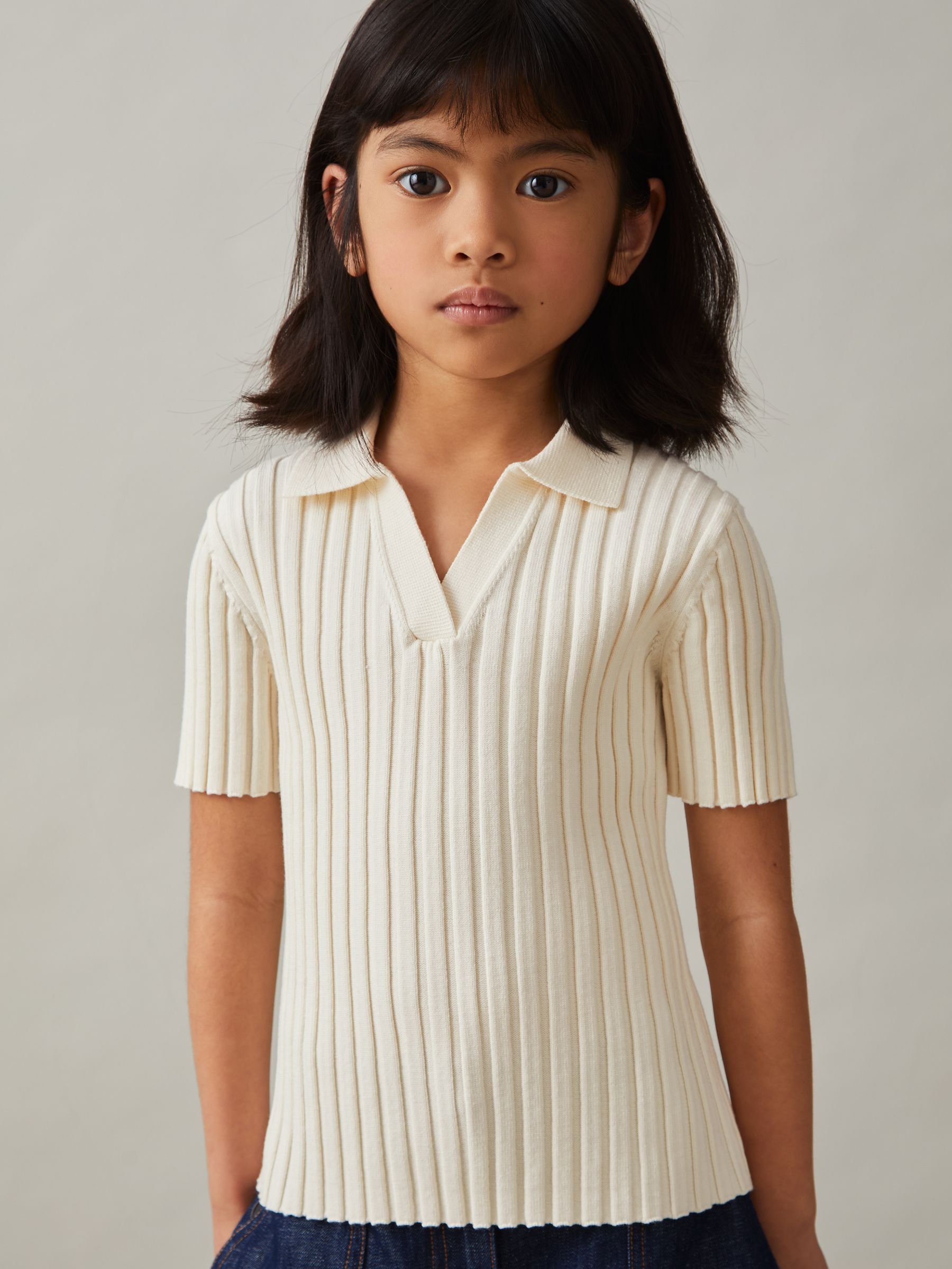 4-9 yrs Rib Knit Polo Top in Ivory - Image 3 of 4