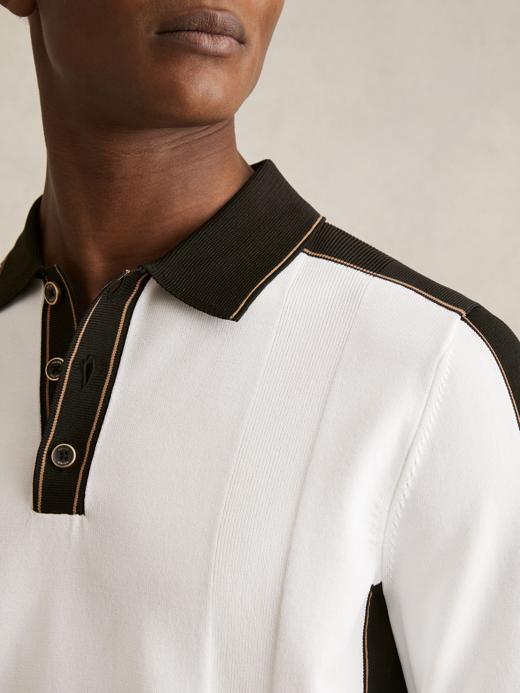 Colour-Block Knit Polo Shirt in Optic White/Green - Image 4 of 6