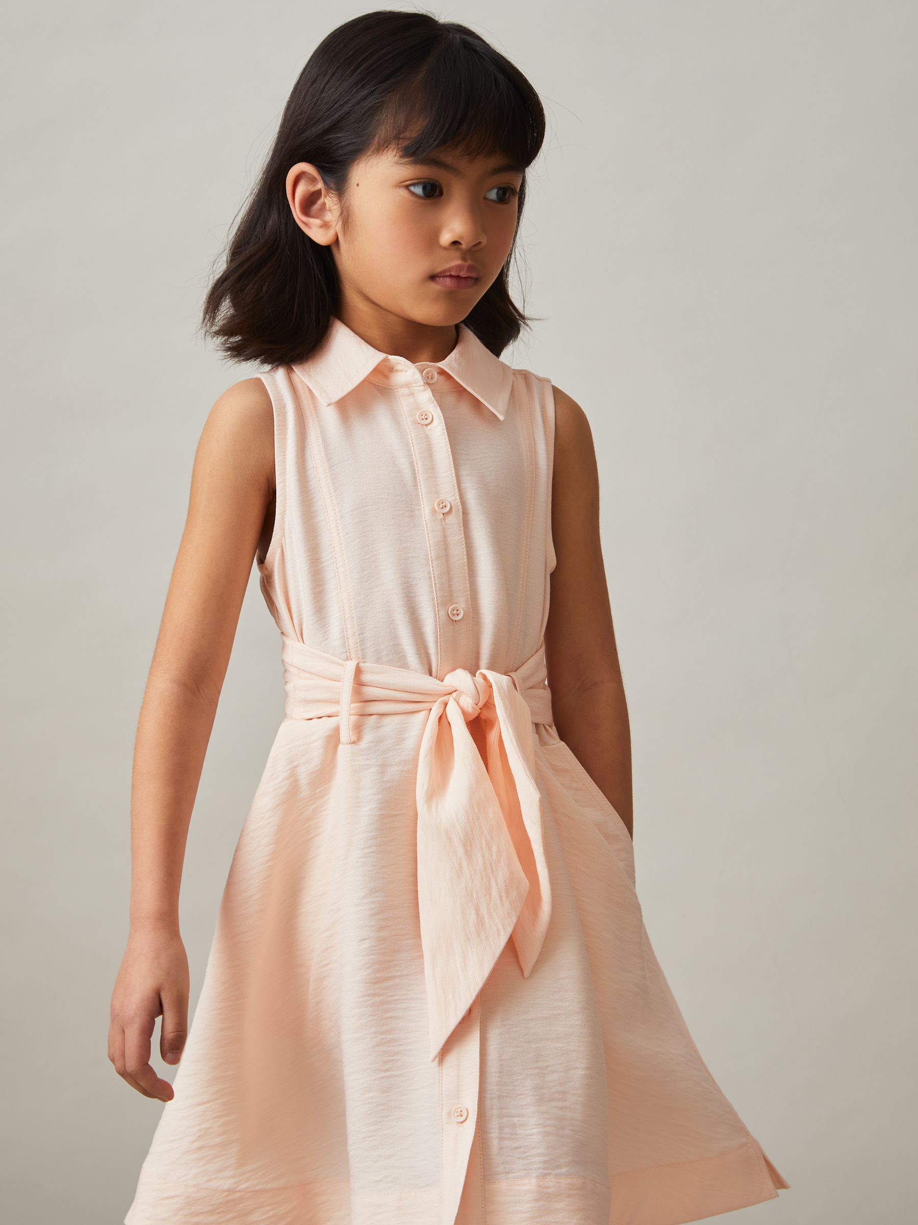 13-14 yrs Tie-Waist Collared Dress in Pink - Image 2 of 4