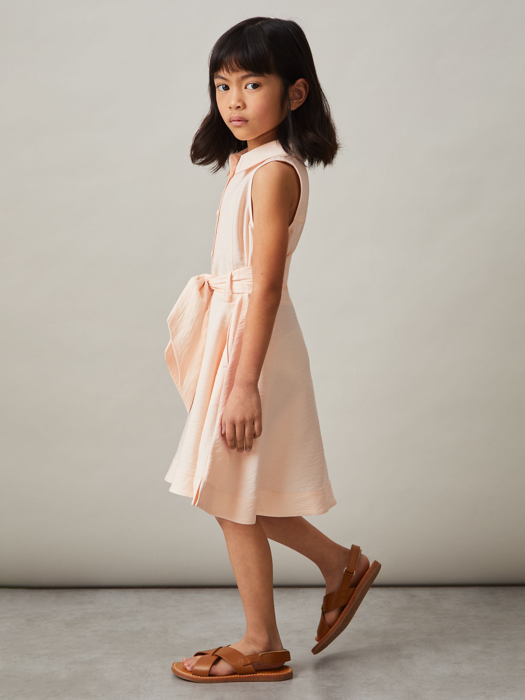 13-14 yrs Tie-Waist Collared Dress in Pink - Image 3 of 4