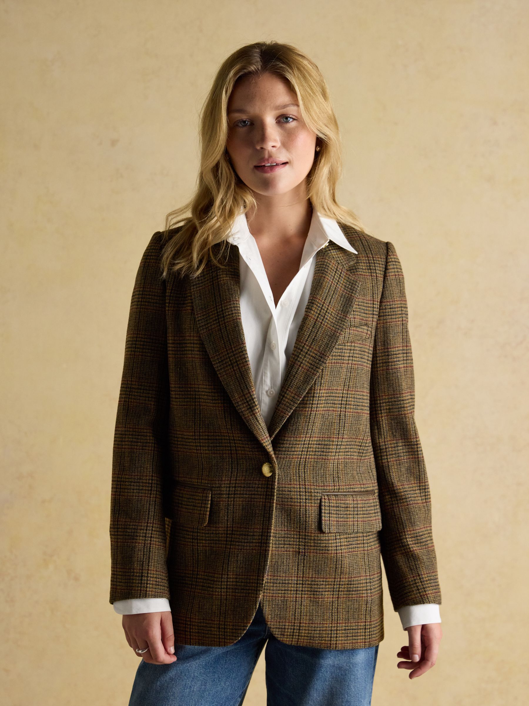 Hackmore Brown Check Relaxed Fit Tweed Blazer With Wool - Image 1 of 12