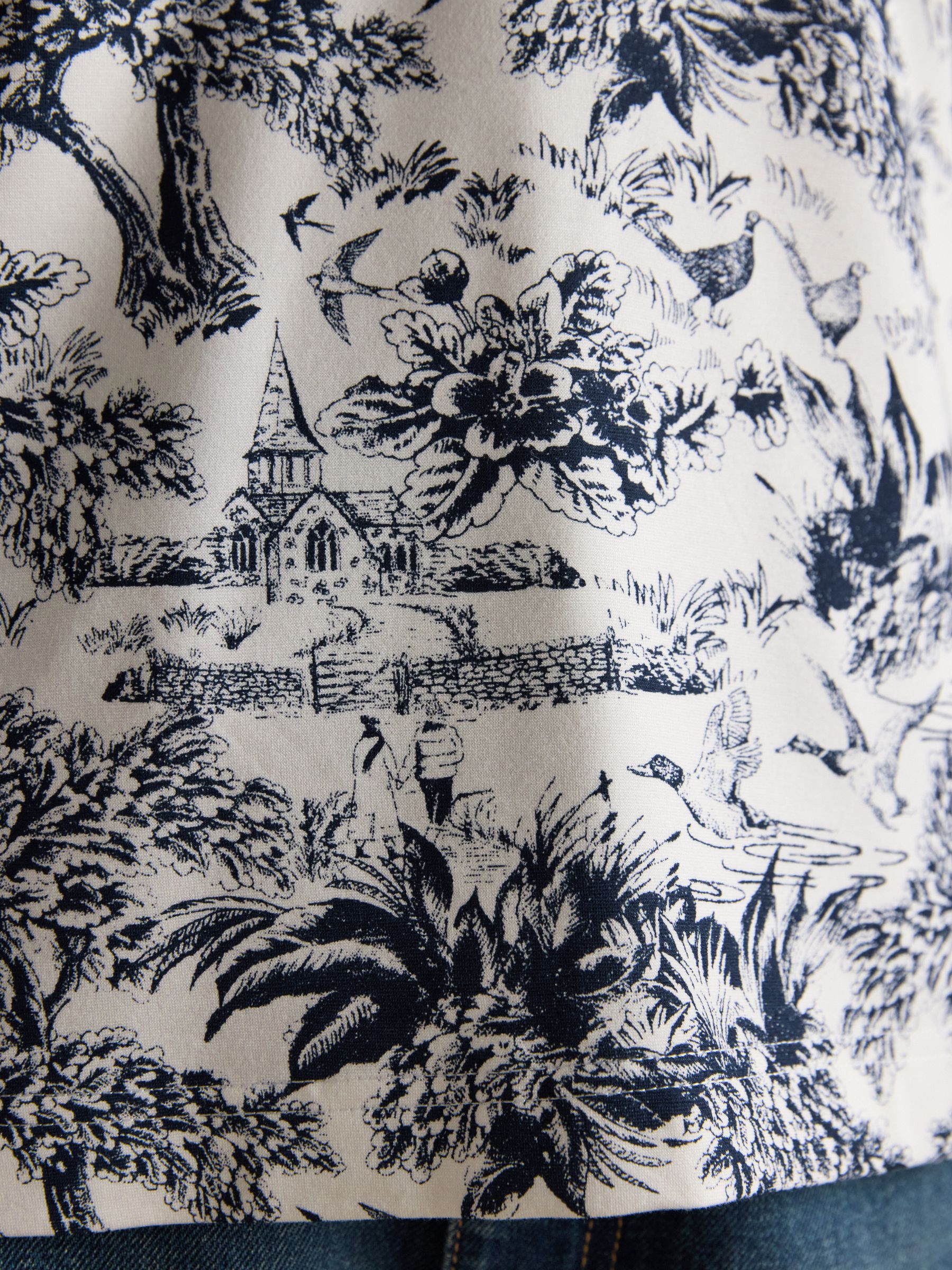 Heidi Cream/Navy Toile de Jouy Frill Neck Jersey Fitted Top - Image 7 of 8