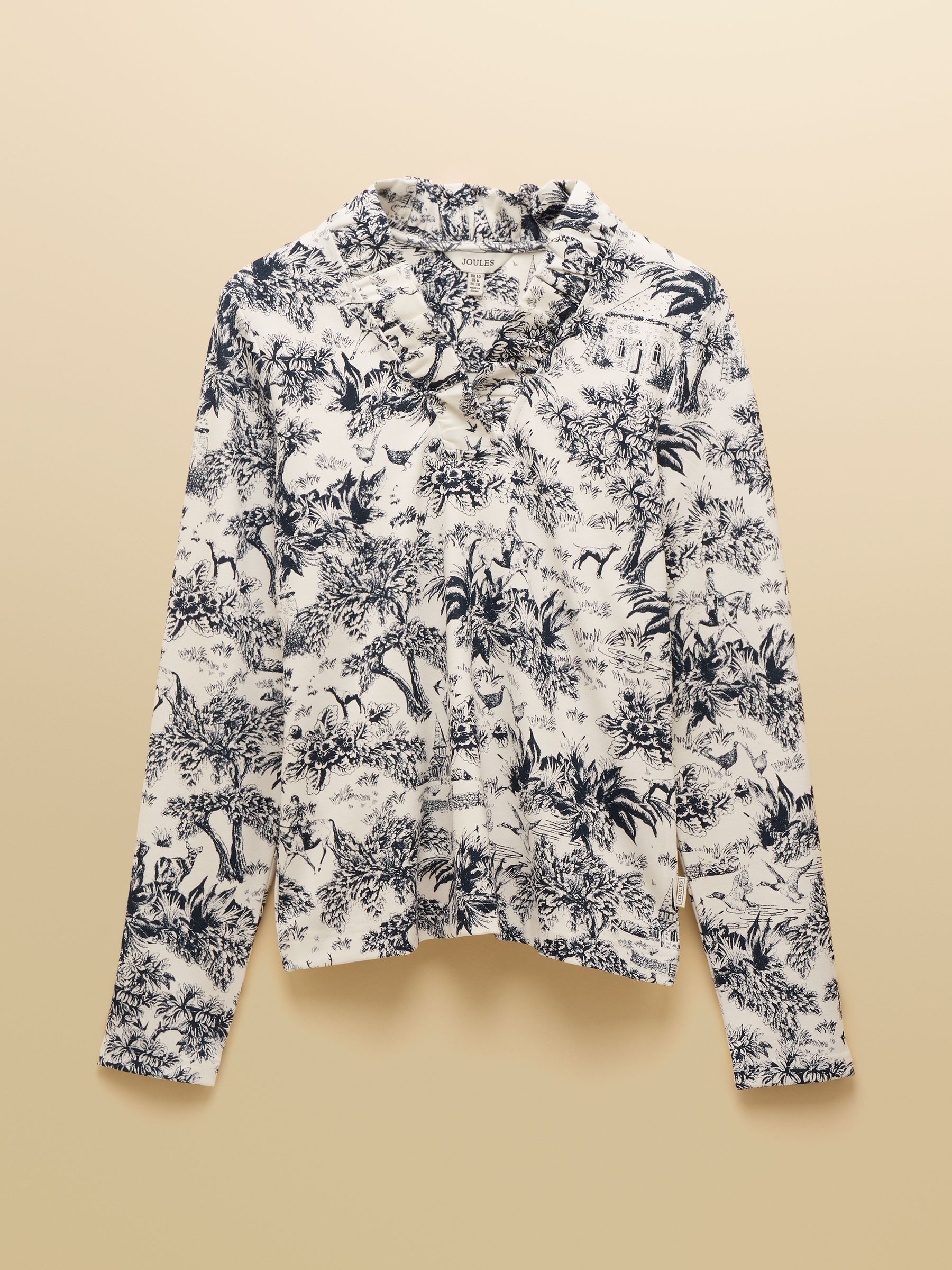 Heidi Cream/Navy Toile de Jouy Frill Neck Jersey Fitted Top - Image 8 of 8 Heidi Cream/Navy Toile de Jouy Frill Neck Jersey Fitted Top - Image 8 of 8