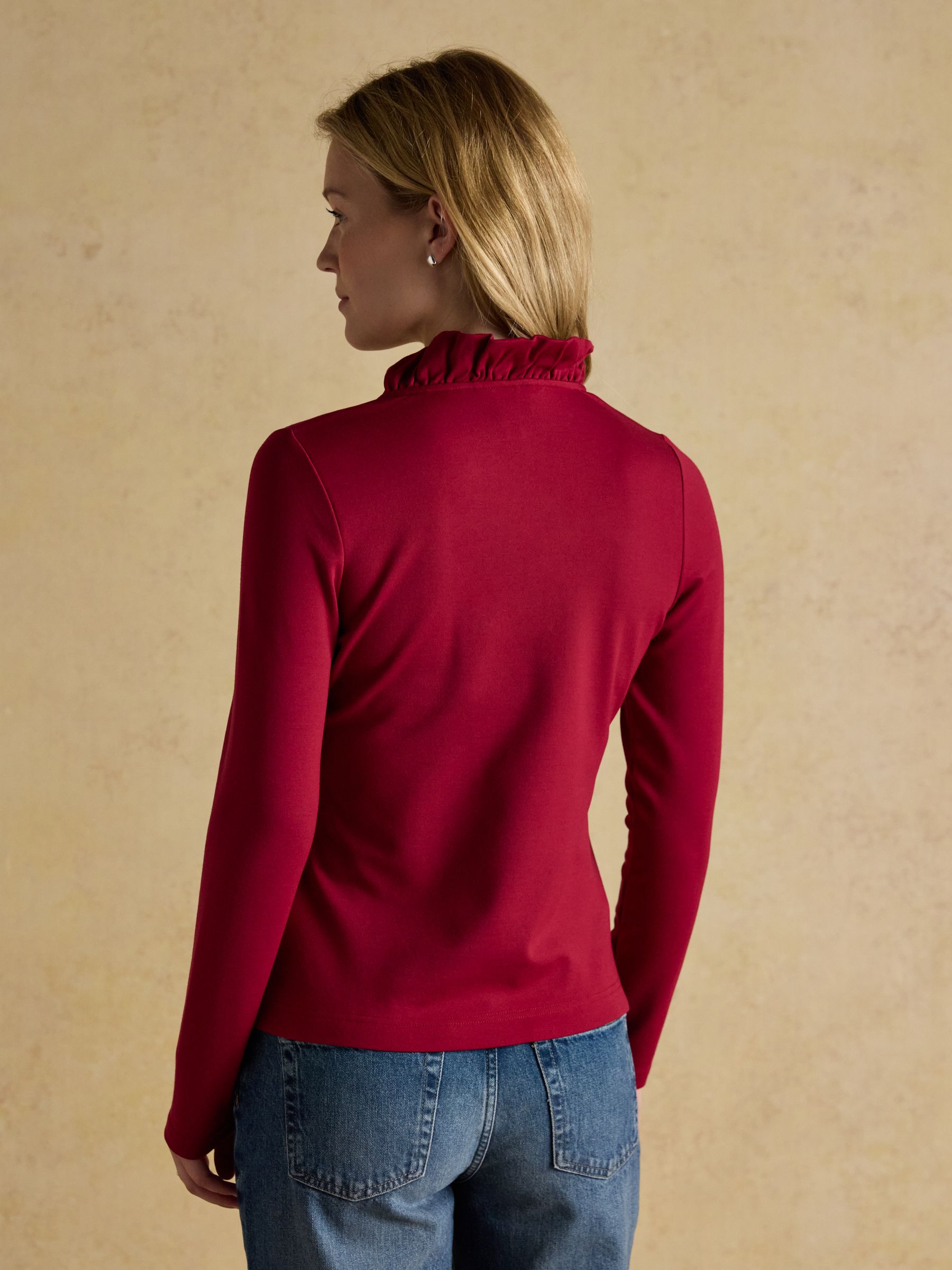 Heidi Red Frill Neck Jersey Fitted Top - Image 2 of 6