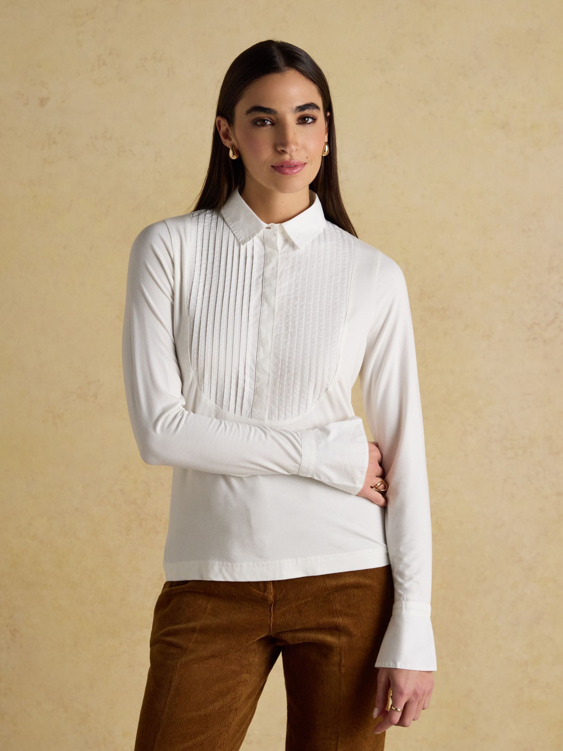 Mila White Long Sleeve Tuxedo Bib Shirt - Image 1 of 8