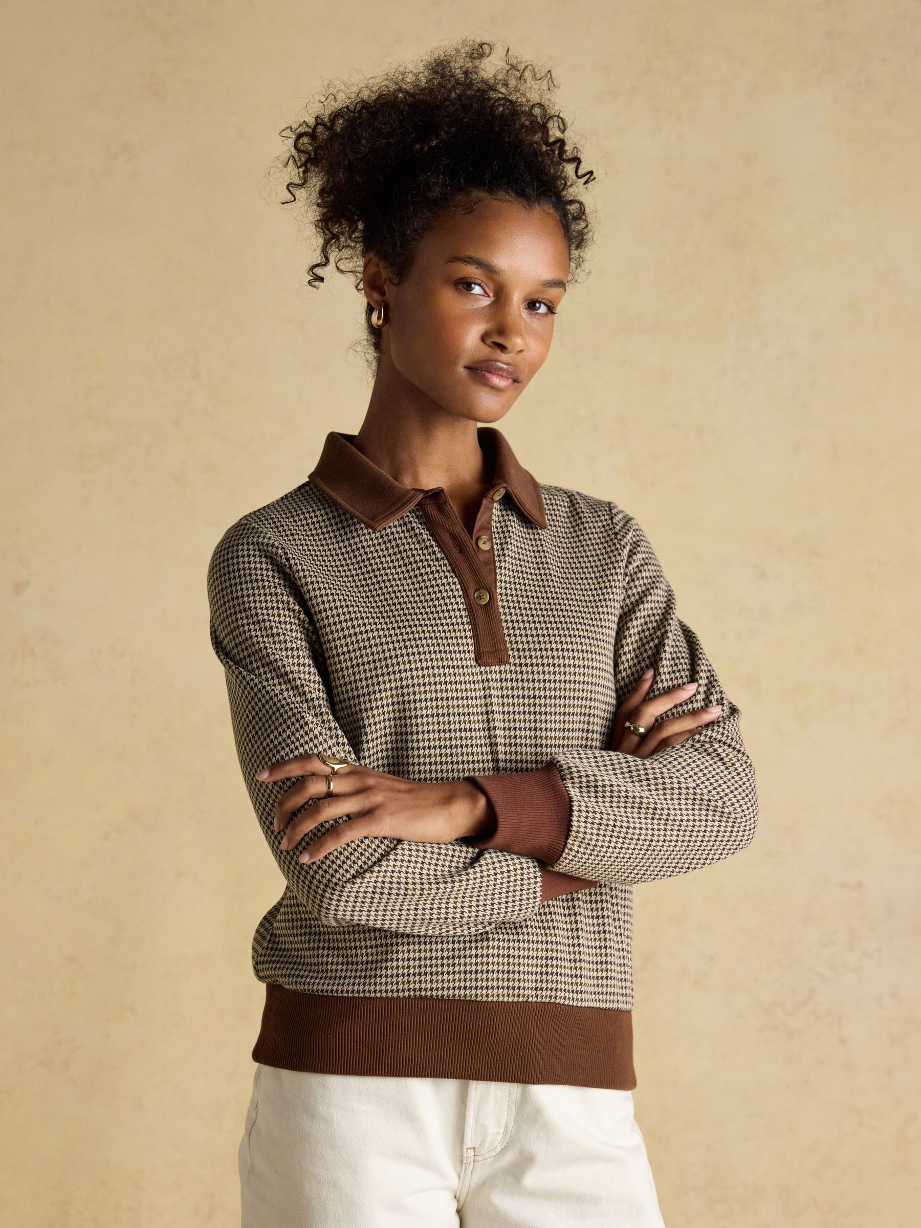 Laurel Houndstooth Check Long Sleeve Rib Top - Image 3 of 12