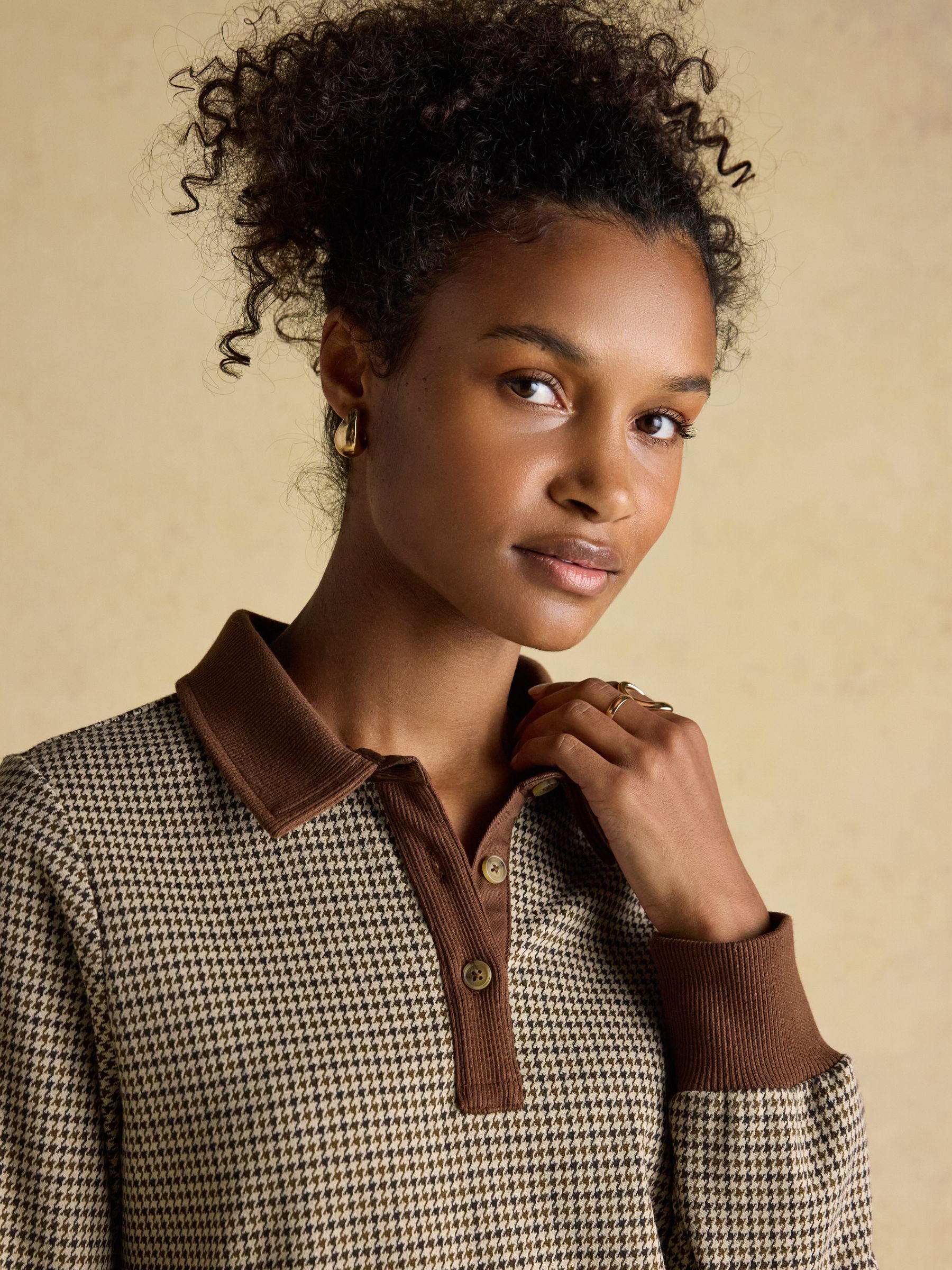 Laurel Houndstooth Check Long Sleeve Rib Top - Image 8 of 12