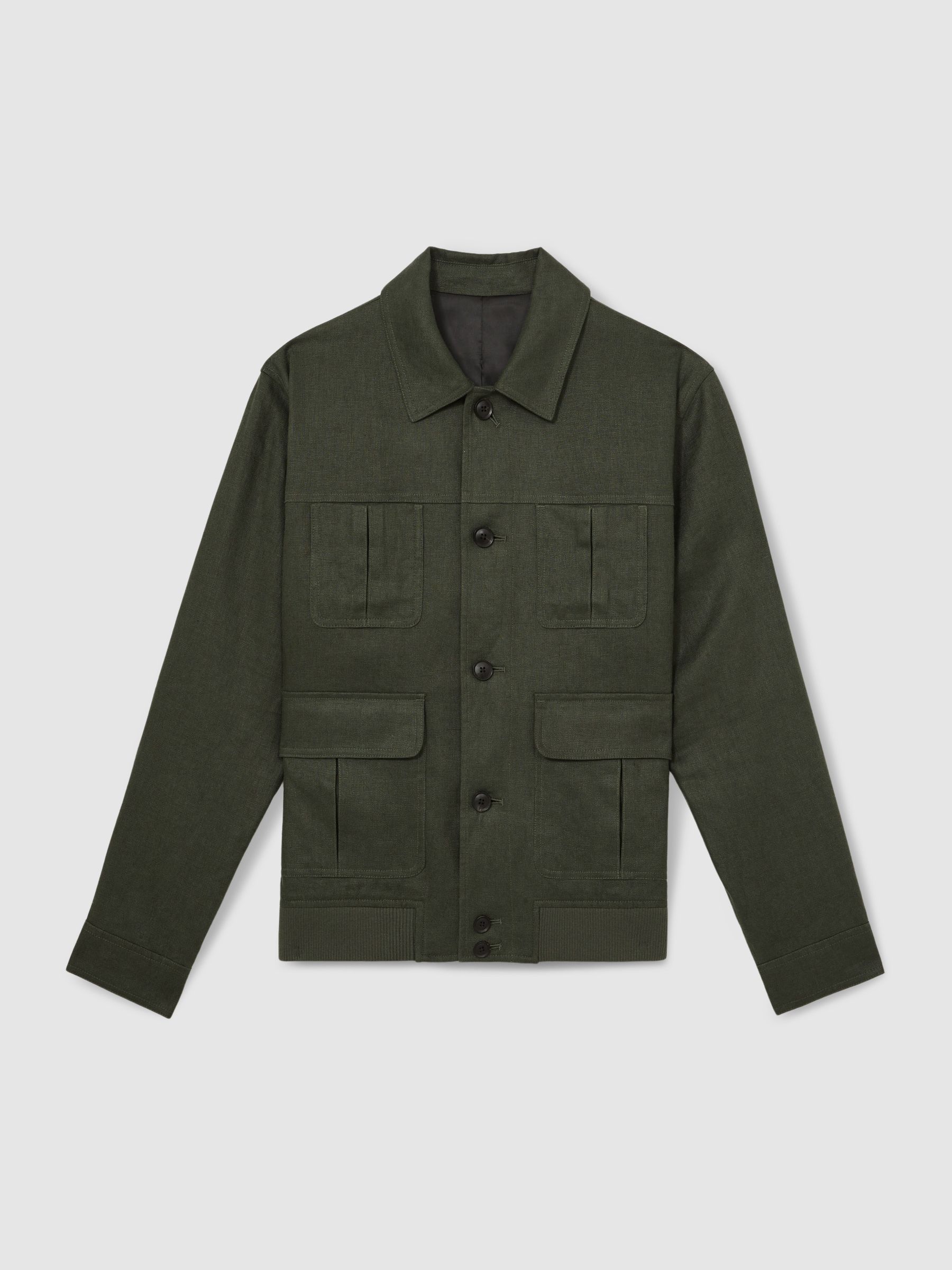 Linen Four-Pocket Jacket in Khaki Green - Image 2 of 7