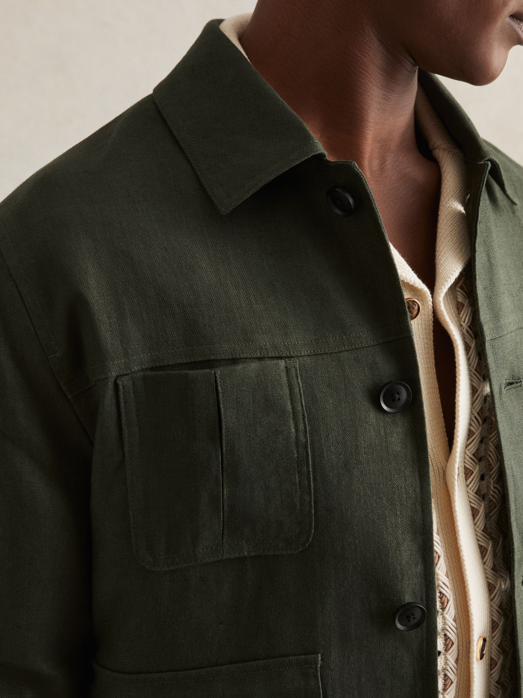 Linen Four-Pocket Jacket in Khaki Green - Image 4 of 7