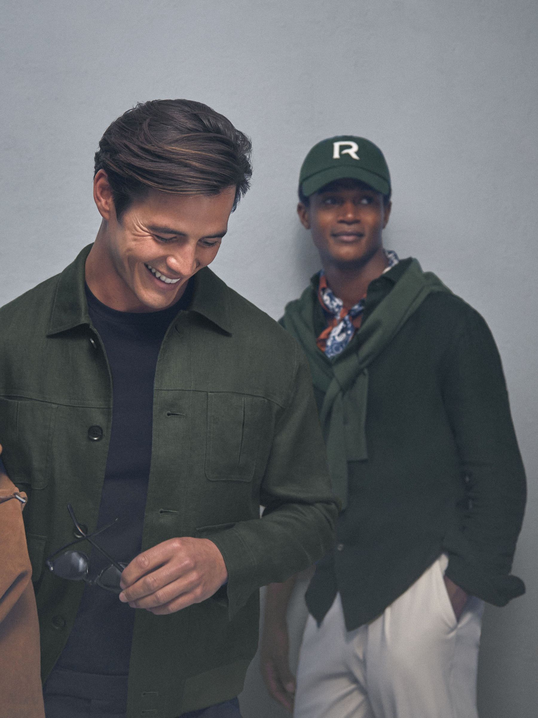 Reiss Linen Four-Pocket Jacket in Khaki Green | REISS