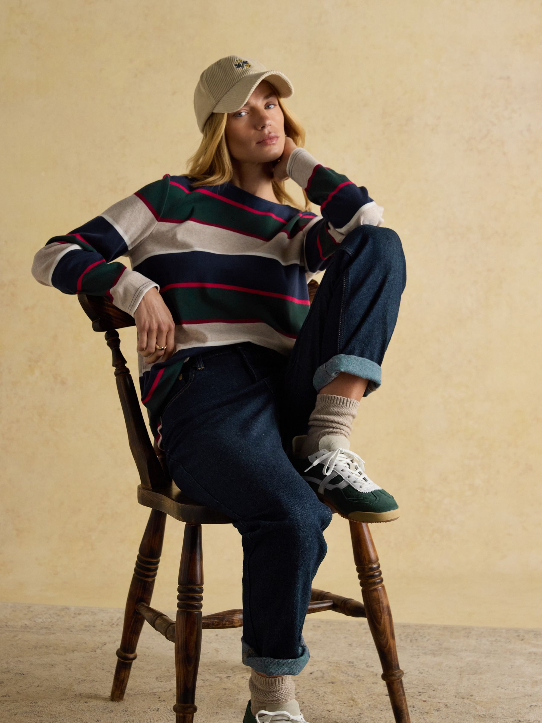 Harbour Navy & Green Boat Neck 100% Cotton Breton Top - Image 3 of 10