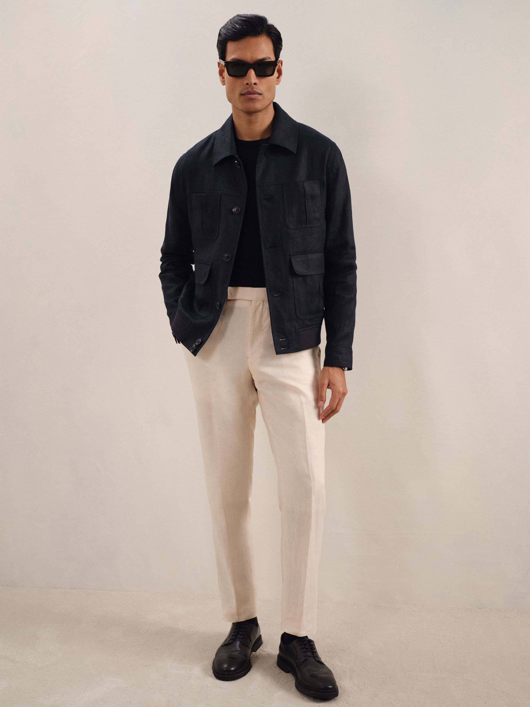 Linen Four-Pocket Jacket in Navy - Image 3 of 7