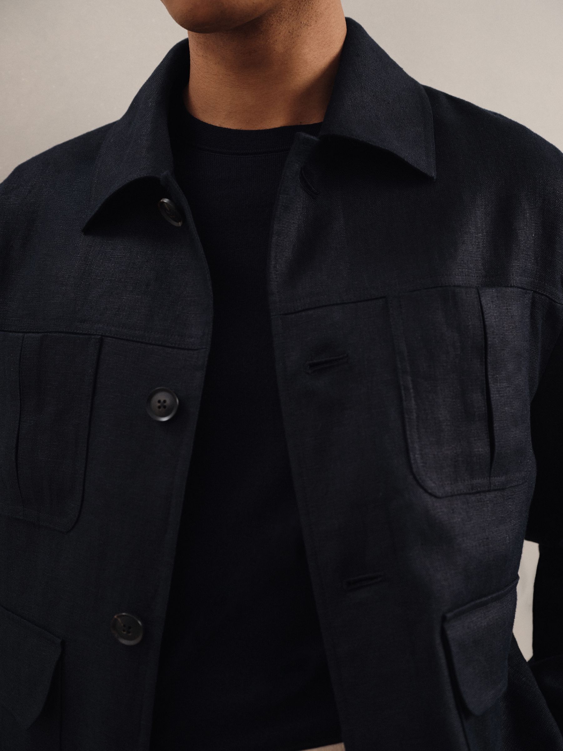 Linen Four-Pocket Jacket in Navy - Image 4 of 7