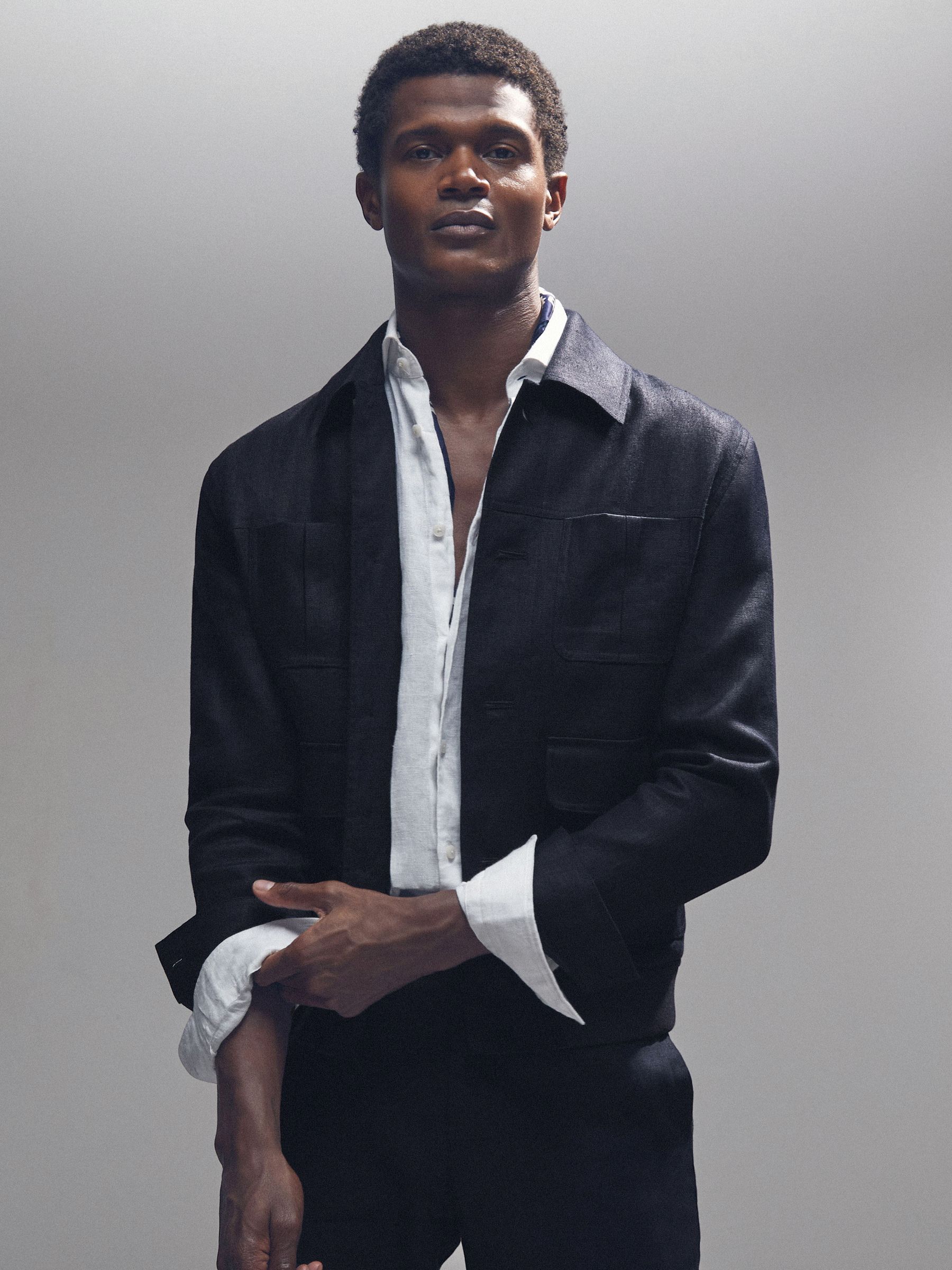 Linen Four-Pocket Jacket in Navy - Image 5 of 7