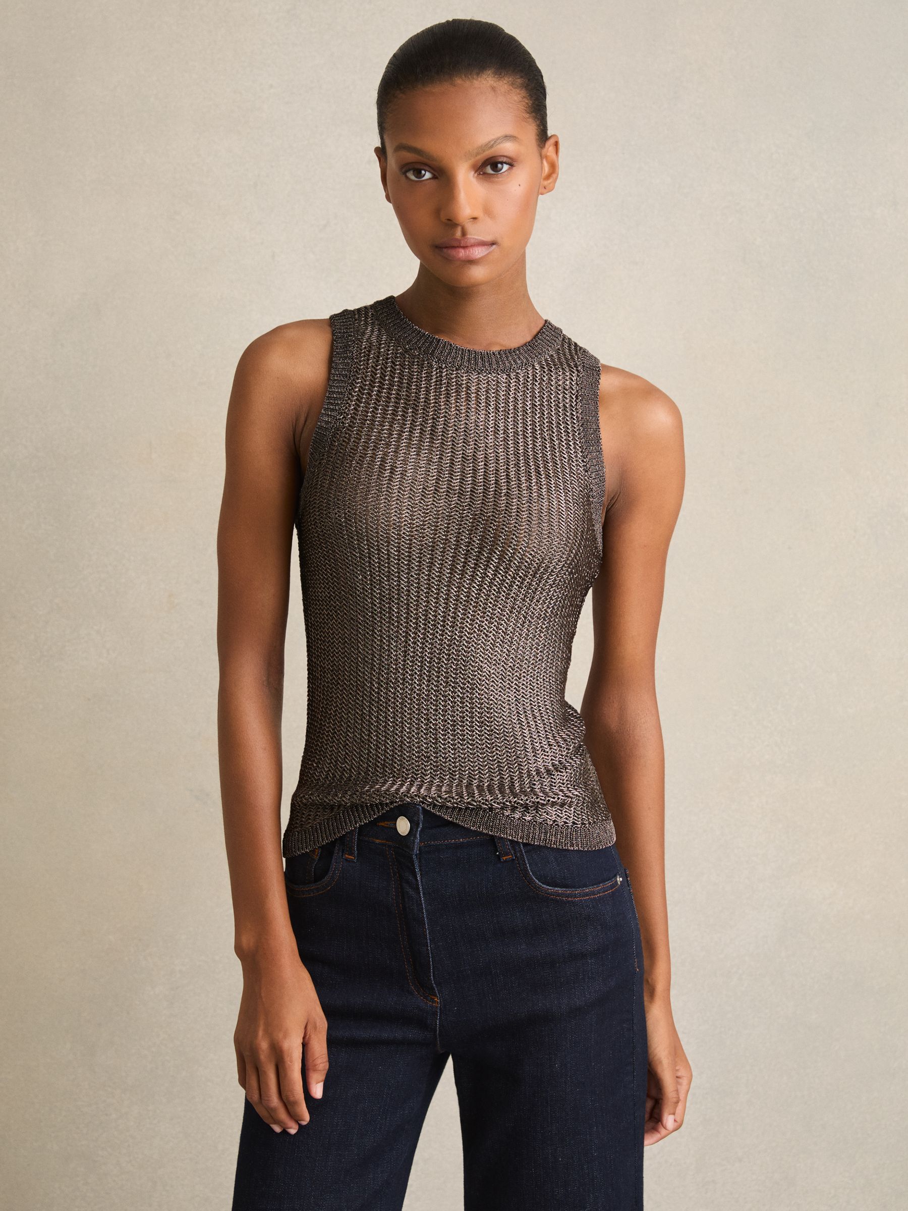 Metallic Knit Vest in Gunmetal - Image 3 of 6