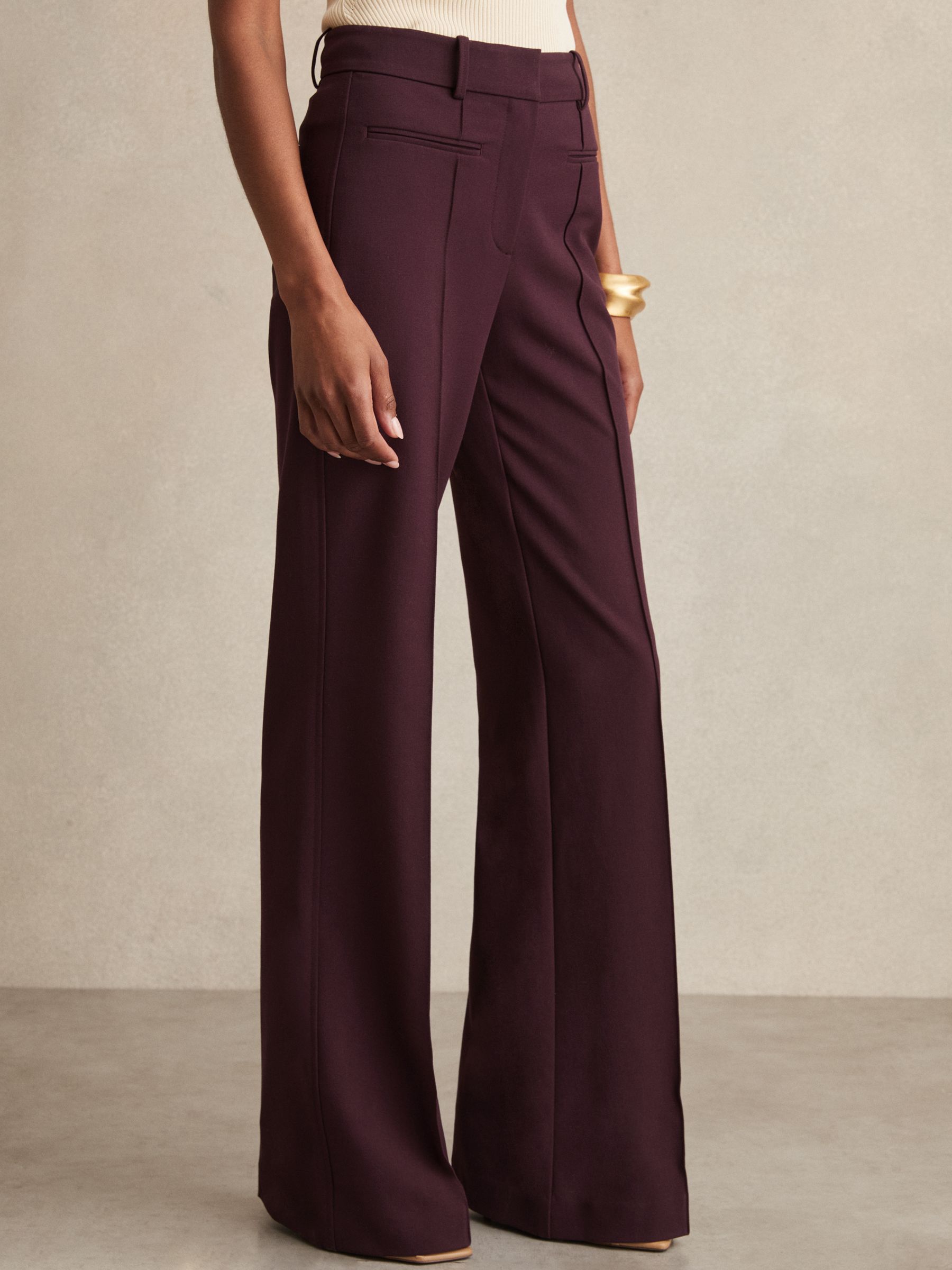 High Rise Flared Trousers in Burgundy - Image 3 of 6
