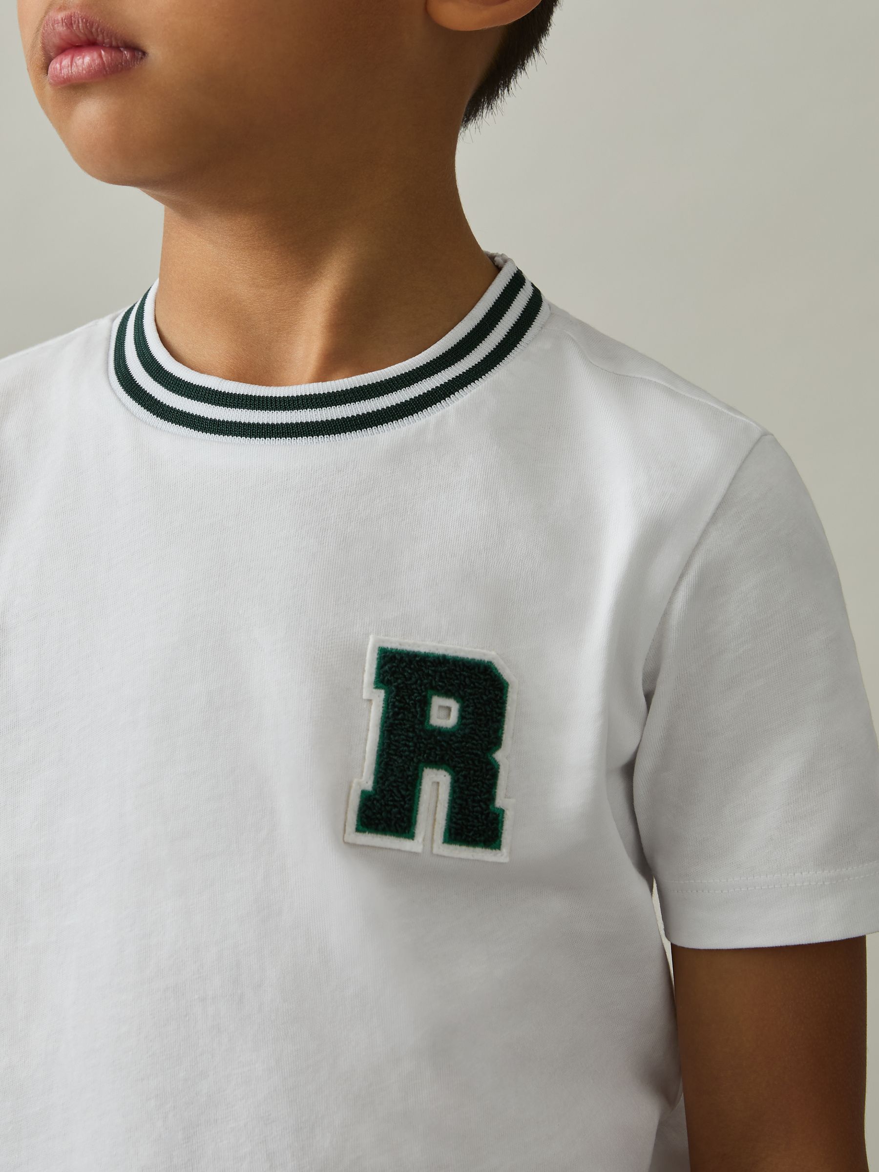 Reiss 13-14 yrs Cotton Letter Patch T-Shirt in White | REISS