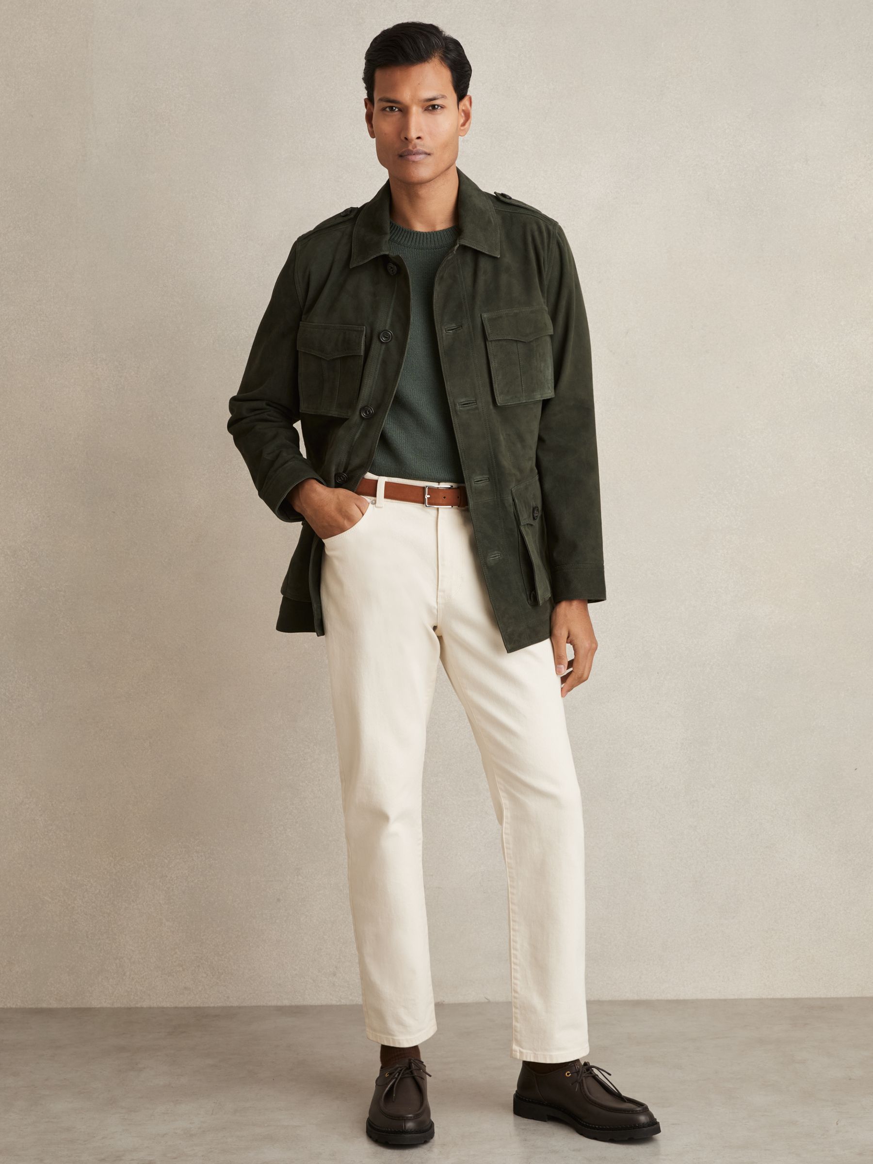 Suede Four Pocket Field Jacket in Dark Forest Green - Image 4 of 6