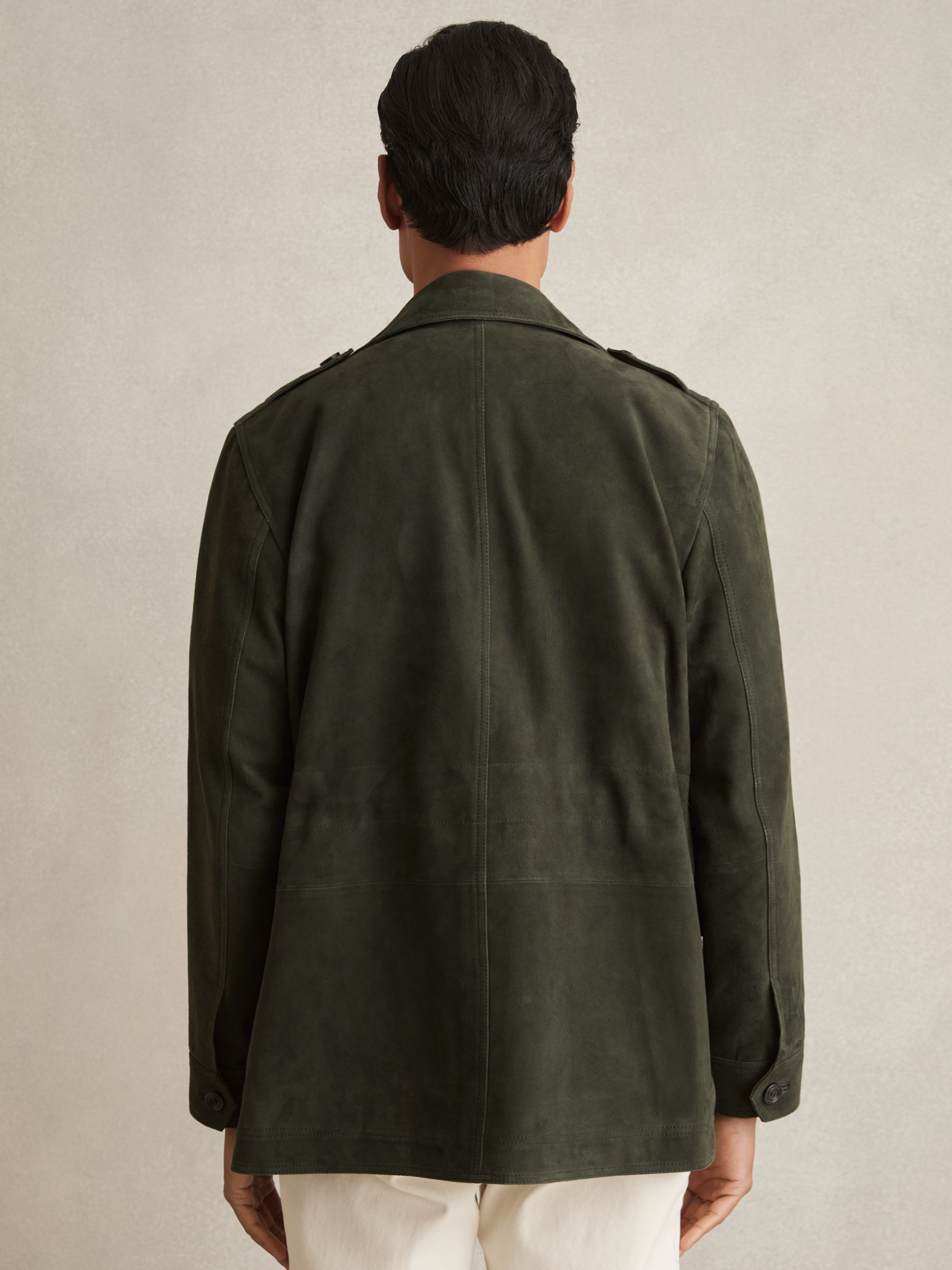 Reiss Suede Four Pocket Field Jacket in Dark Forest Green Reiss Suede Four Pocket Field Jacket in Dark Forest Green