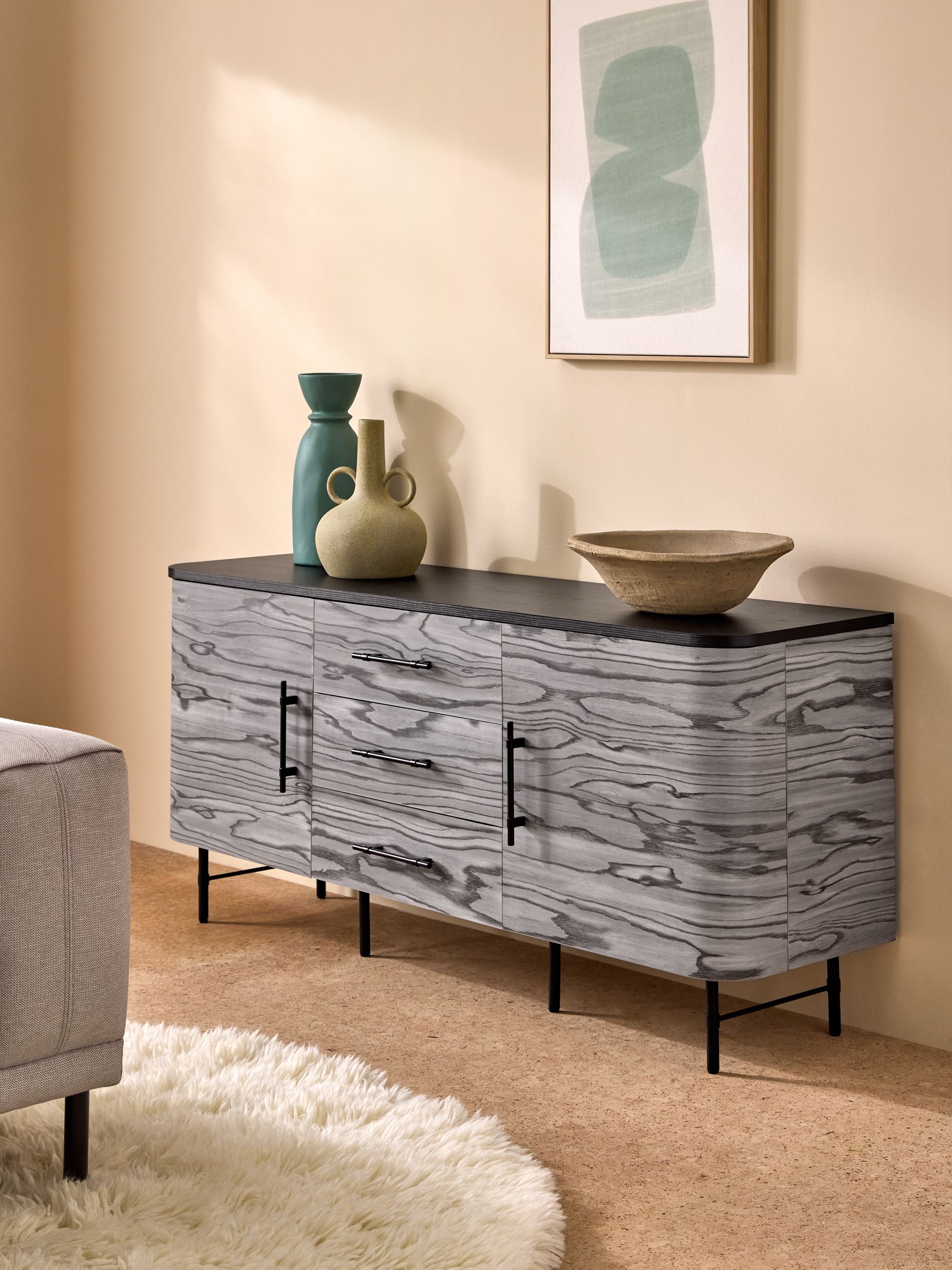 Zeke Large Sideboard in Grey Pine Effect - Image 1 of 5 Zeke Large Sideboard in Grey Pine Effect - Image 1 of 5