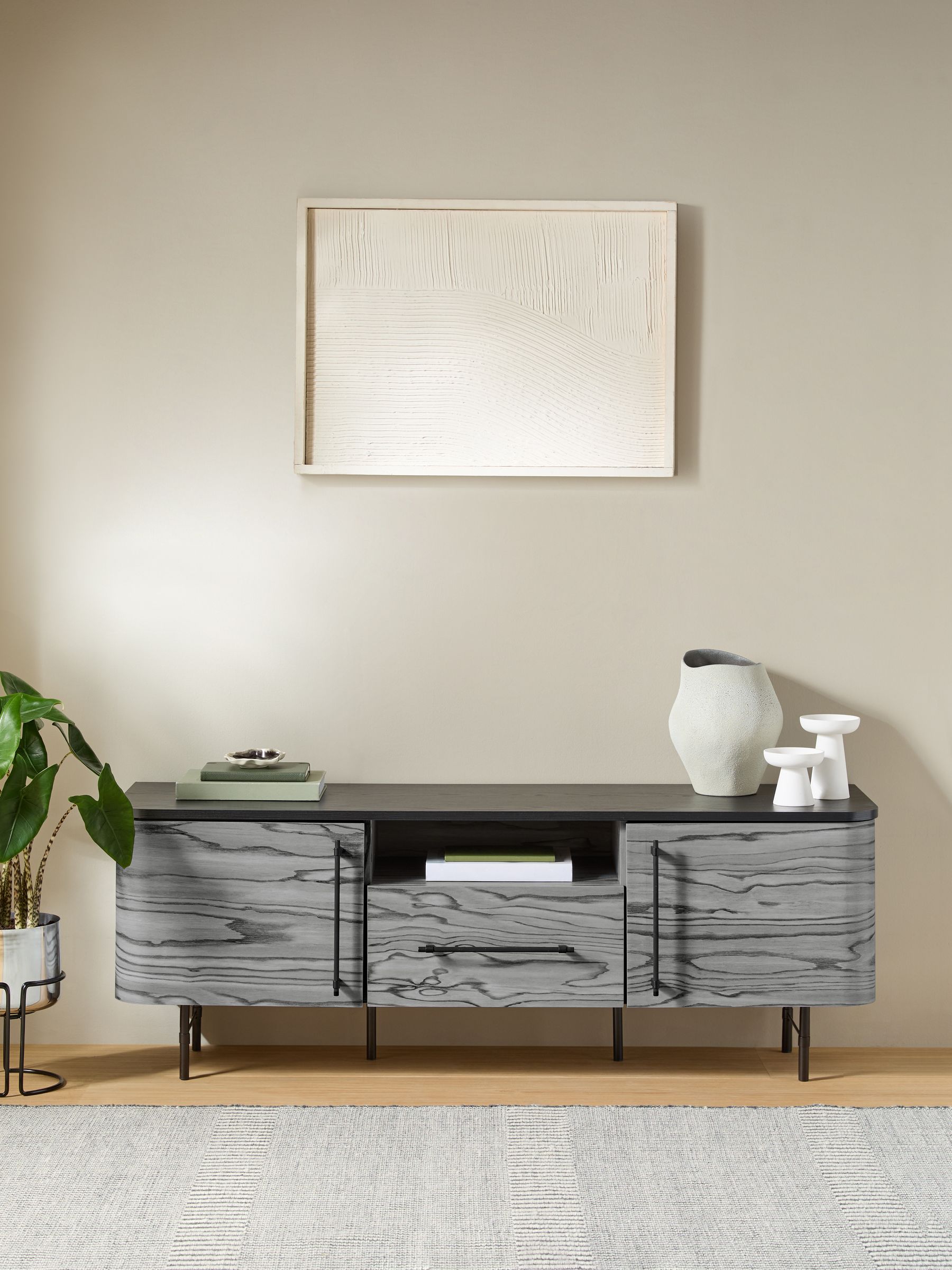 Zeke Wide Up to 58 Inch TV Unit in Grey Pine Effect - Image 1 of 6